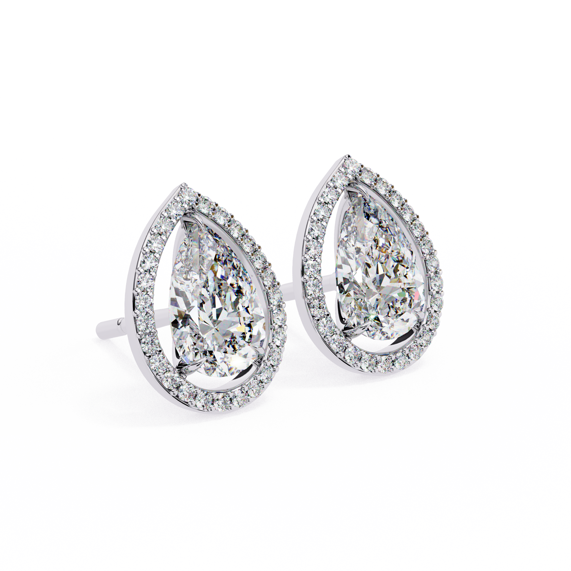 WOKE ™ 2.44 CT VVS-F Lab Grown Pear cut Diamond Halo Studs in 14/18k Gold