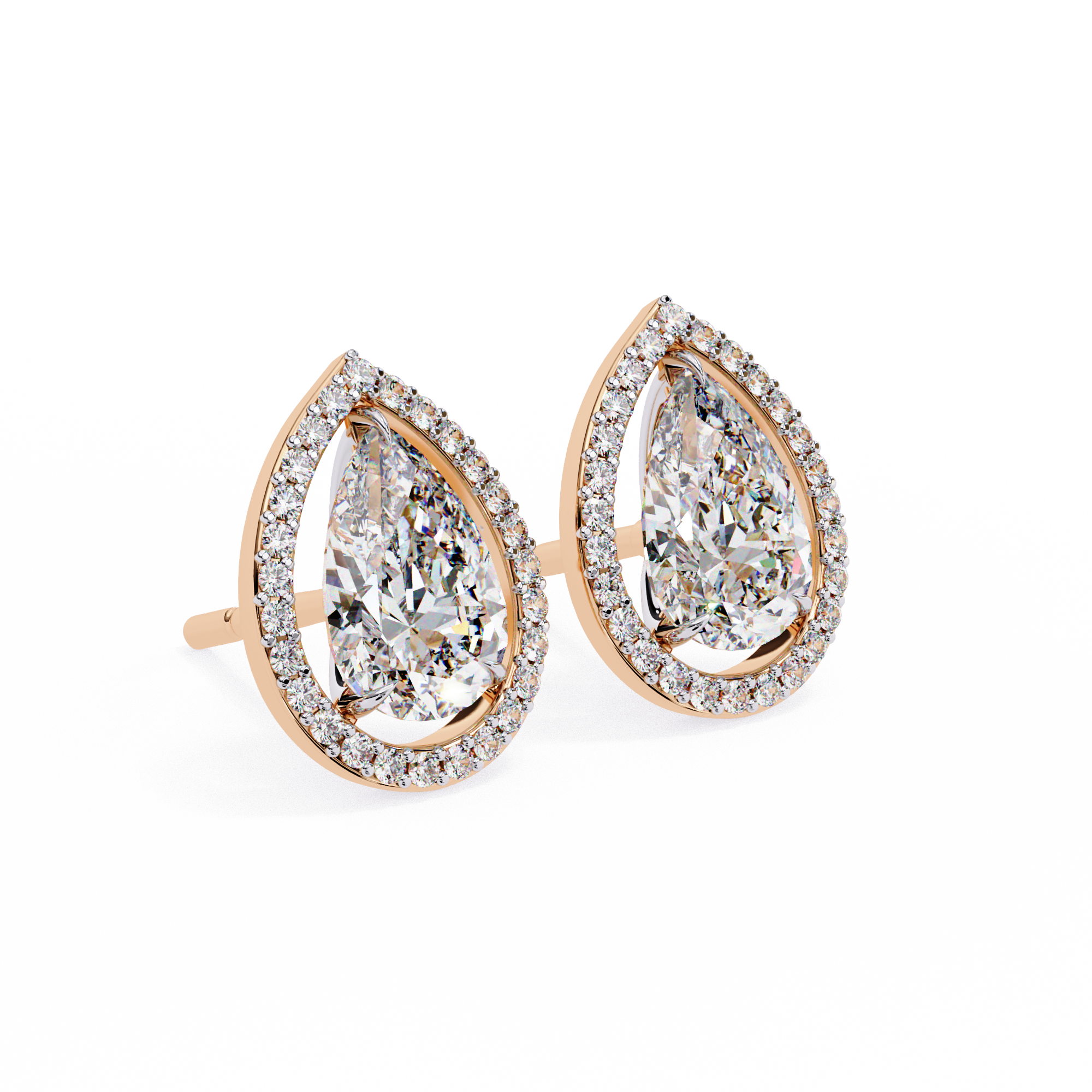 WOKE ™ 2.44 CT VVS-F Lab Grown Pear cut Diamond Halo Studs in 14/18k Gold