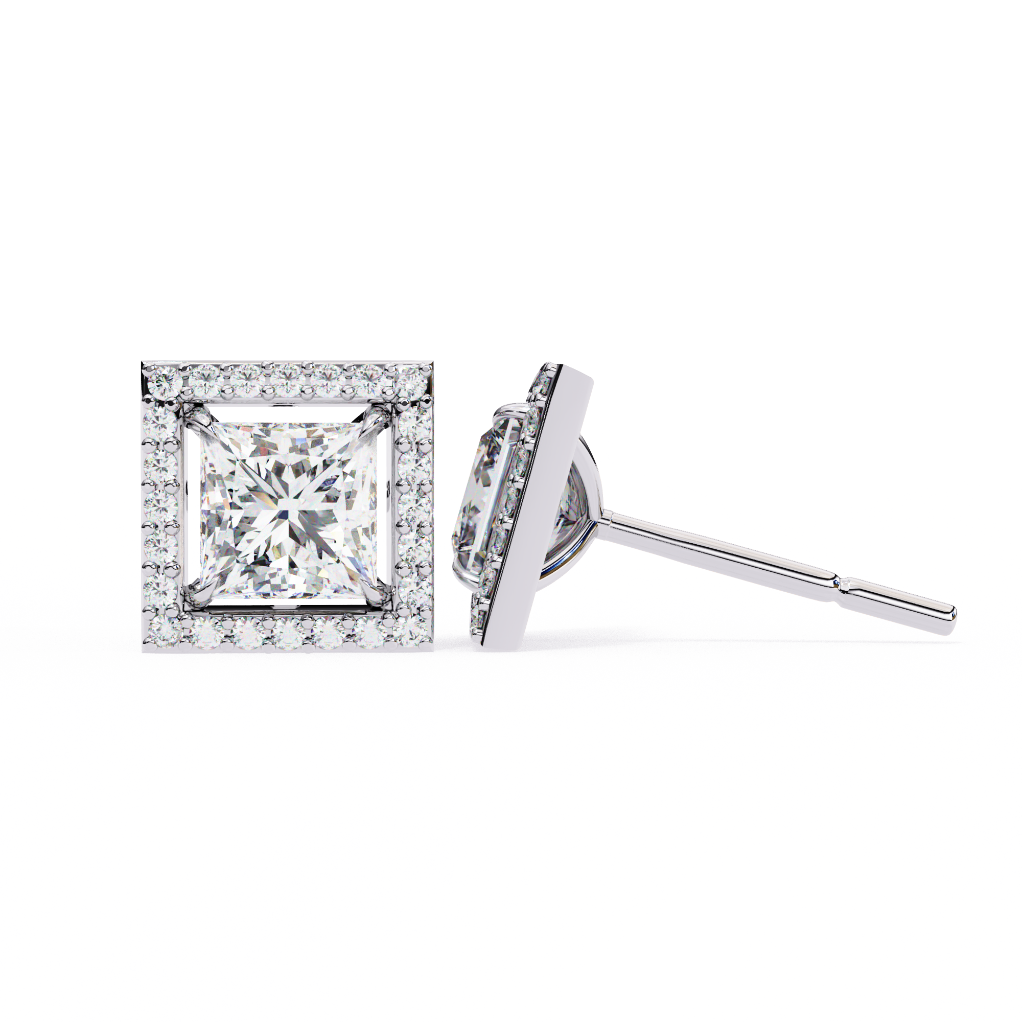 WOKE ™ VVS-F Lab Grown Princess cut Diamond Halo Studs in 14/18k Gold