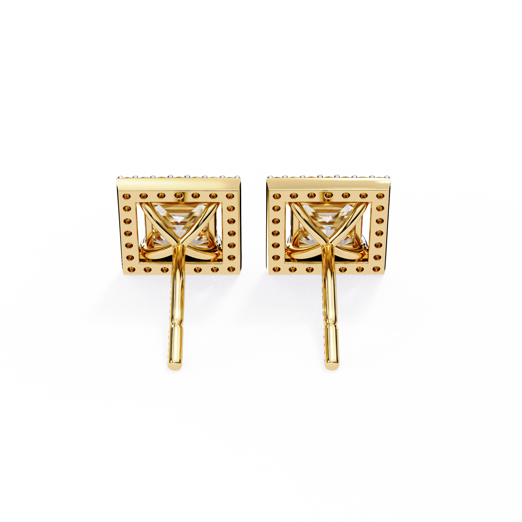 WOKE ™ VVS-F Lab Grown Princess cut Diamond Halo Studs in 14/18k Gold