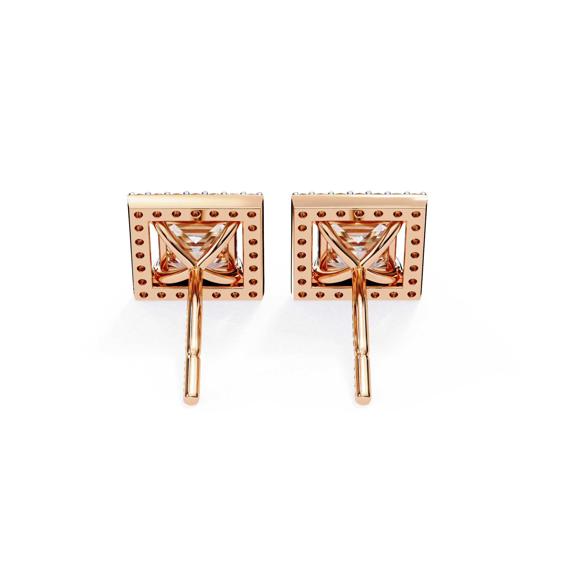 WOKE ™ VVS-F Lab Grown Princess cut Diamond Halo Studs in 14/18k Gold