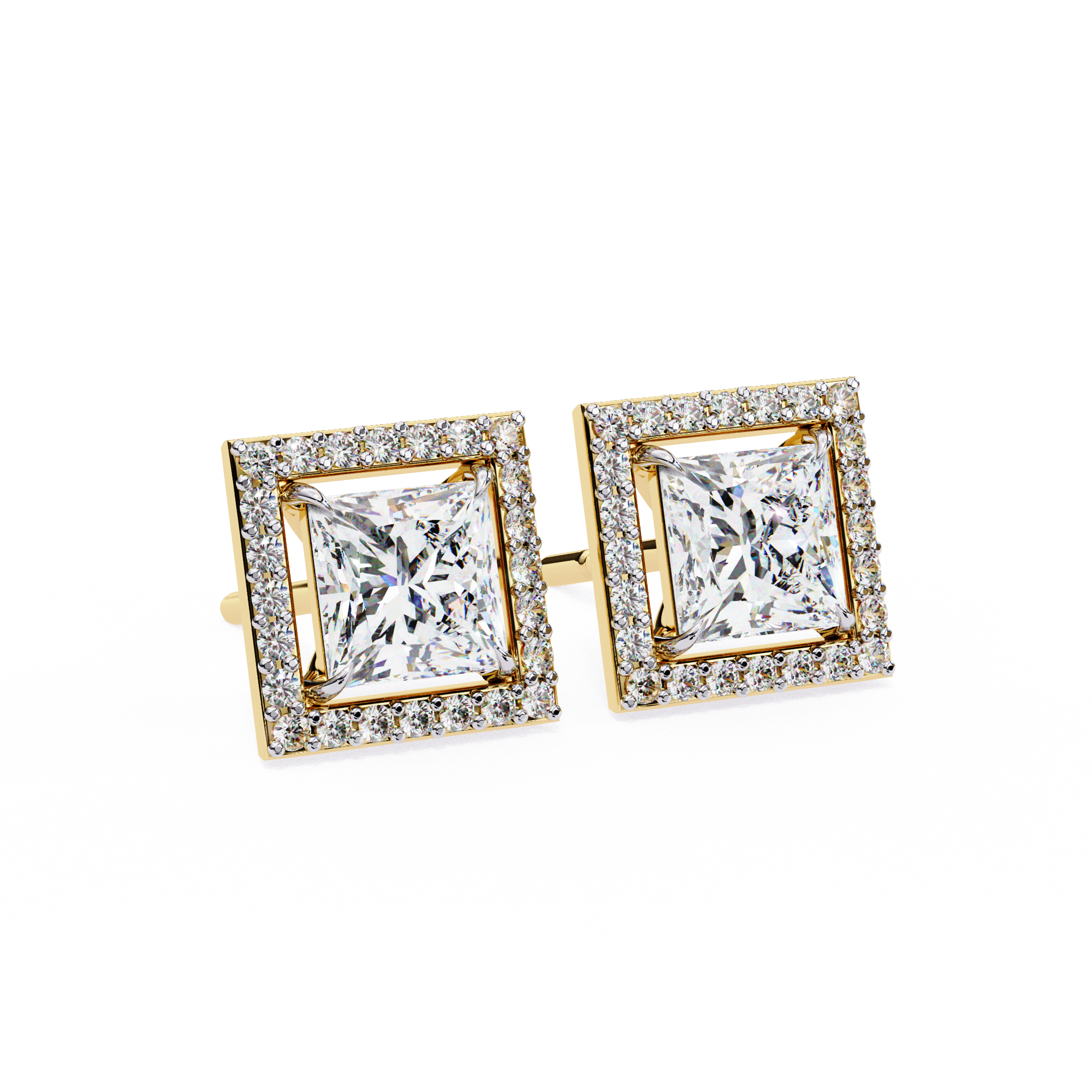 WOKE ™ VVS-F Lab Grown Princess cut Diamond Halo Studs in 14/18k Gold