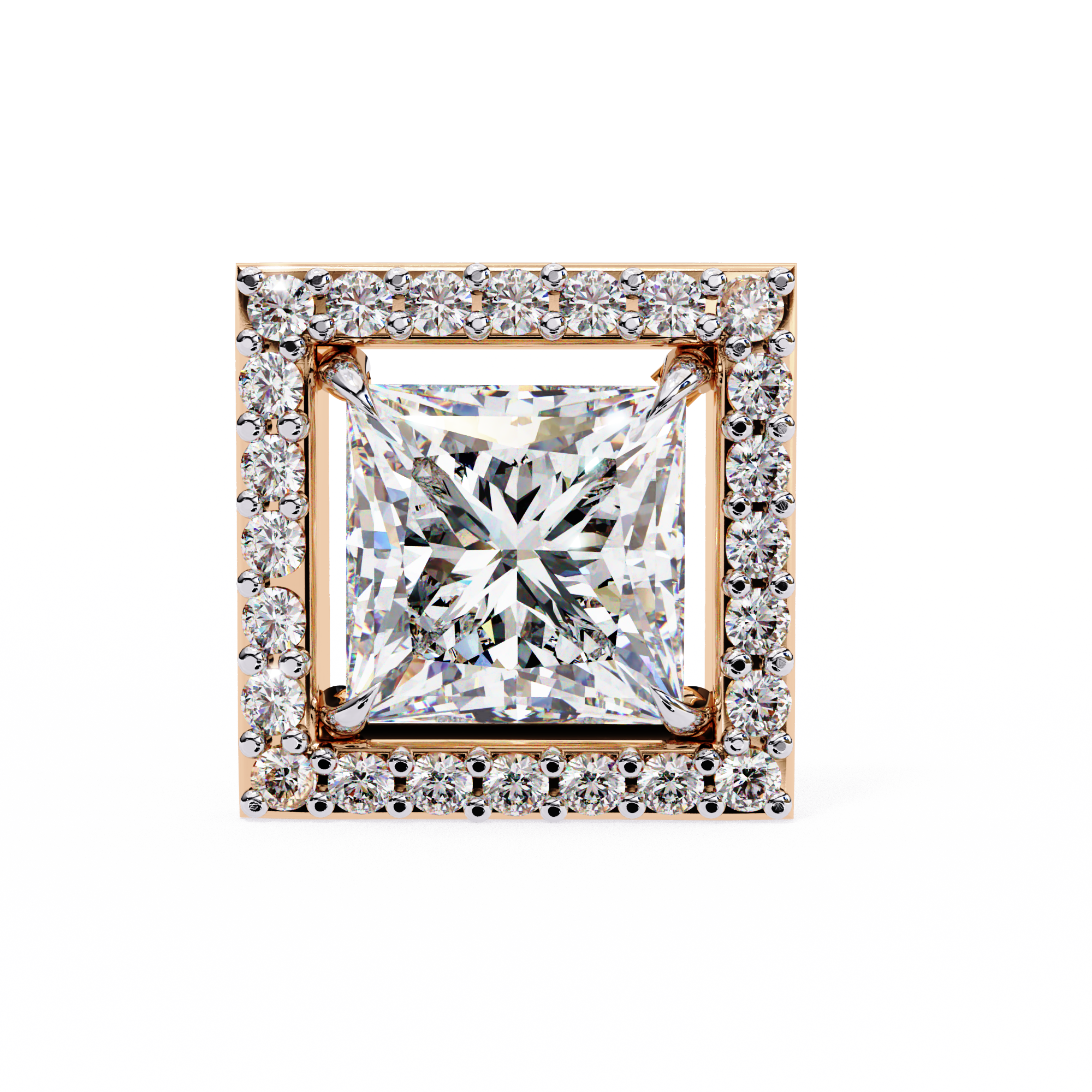 WOKE ™ VVS-F Lab Grown Princess cut Diamond Halo Studs in 14/18k Gold