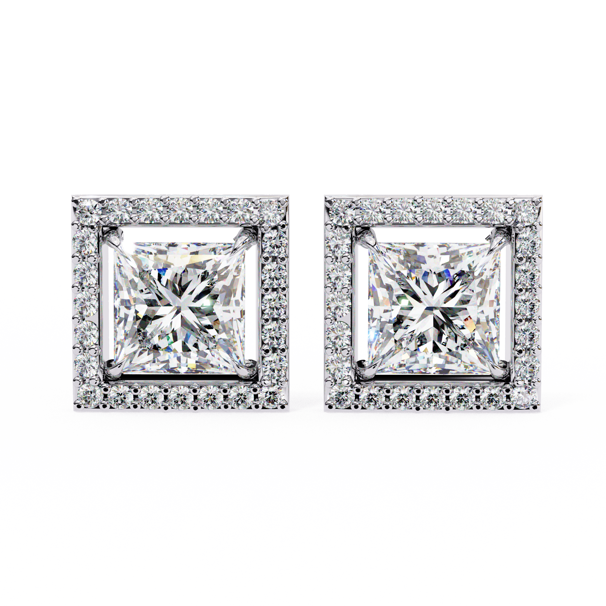 WOKE ™ VVS-F Lab Grown Princess cut Diamond Halo Studs in 14/18k Gold