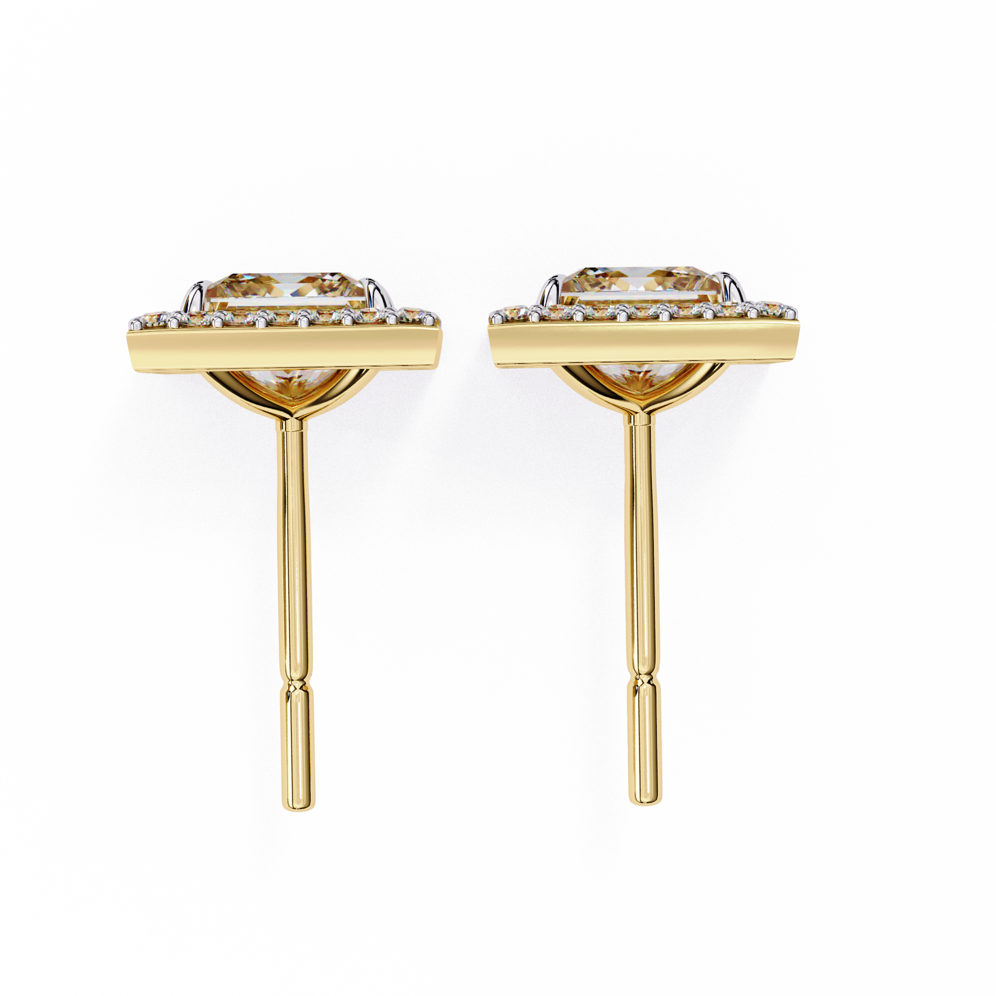 WOKE ™ VVS-F Lab Grown Princess cut Diamond Halo Studs in 14/18k Gold