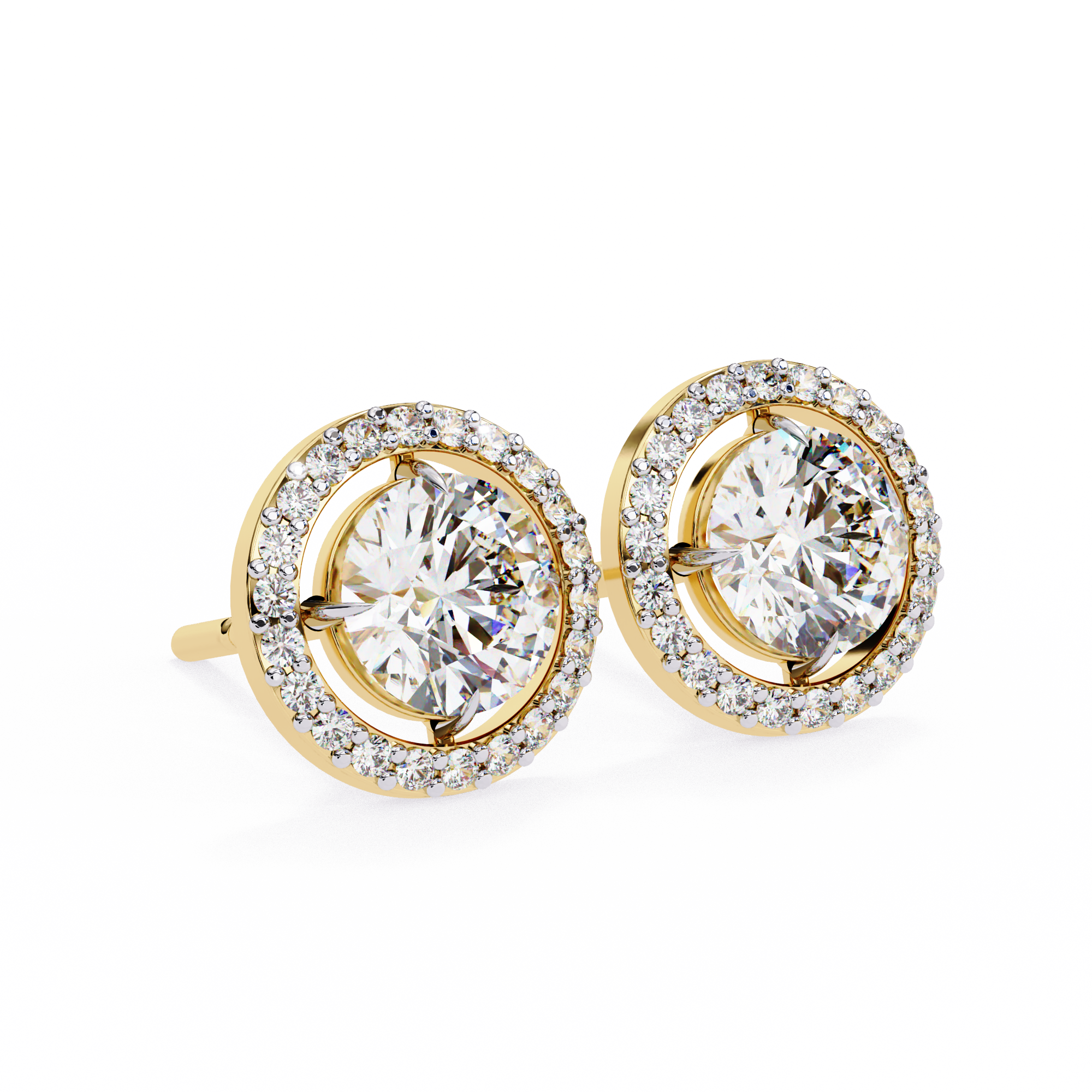 WOKE ™ VVS-F Lab Grown Round cut Diamond Halo Studs in 14/18k Gold