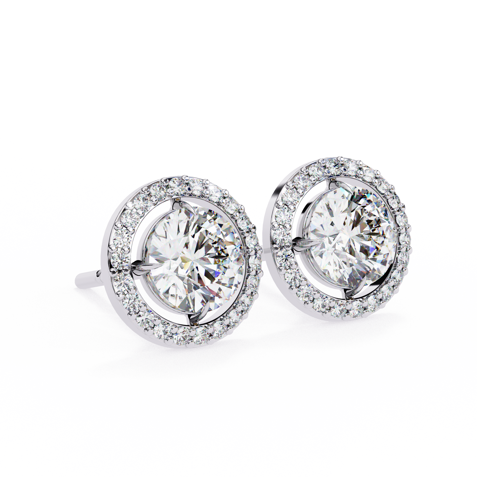 WOKE ™ VVS-F Lab Grown Round cut Diamond Halo Studs in 14/18k Gold