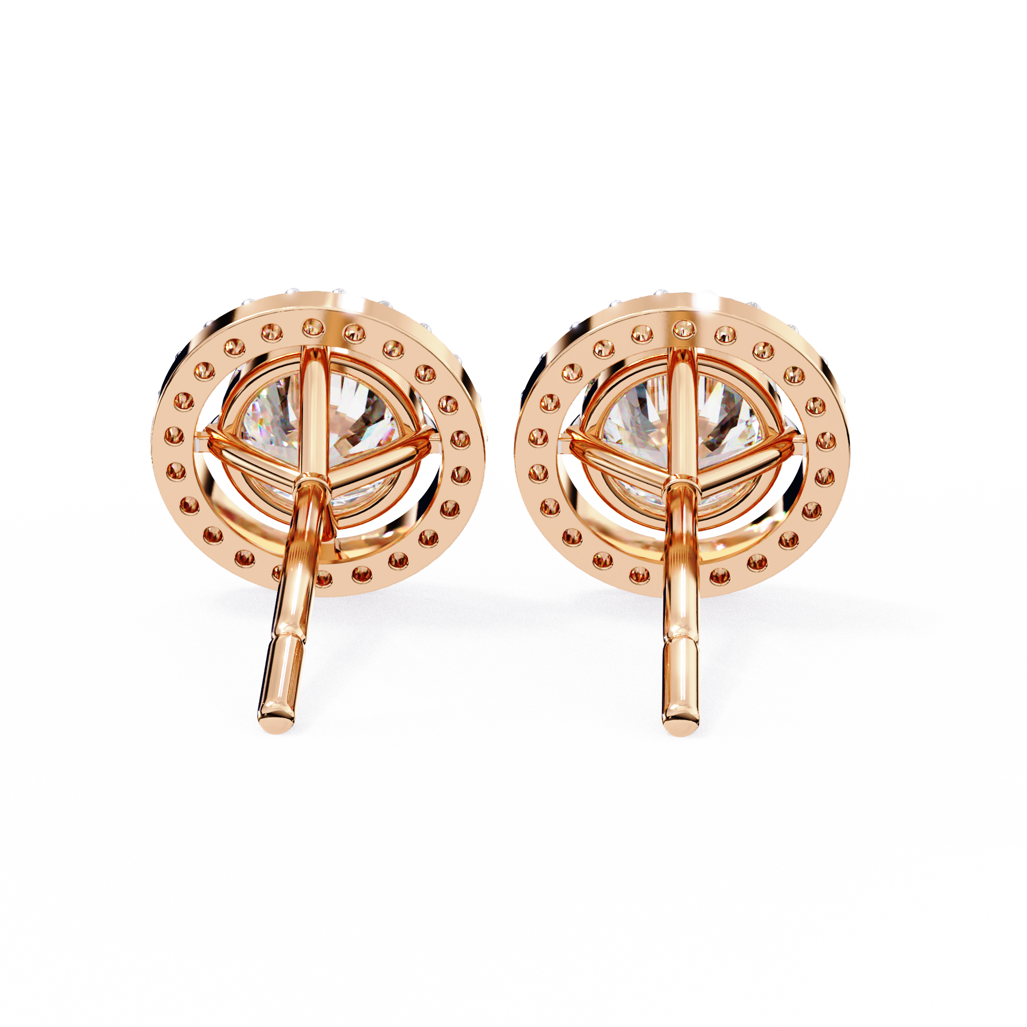 WOKE ™ VVS-F Lab Grown Round cut Diamond Halo Studs in 14/18k Gold