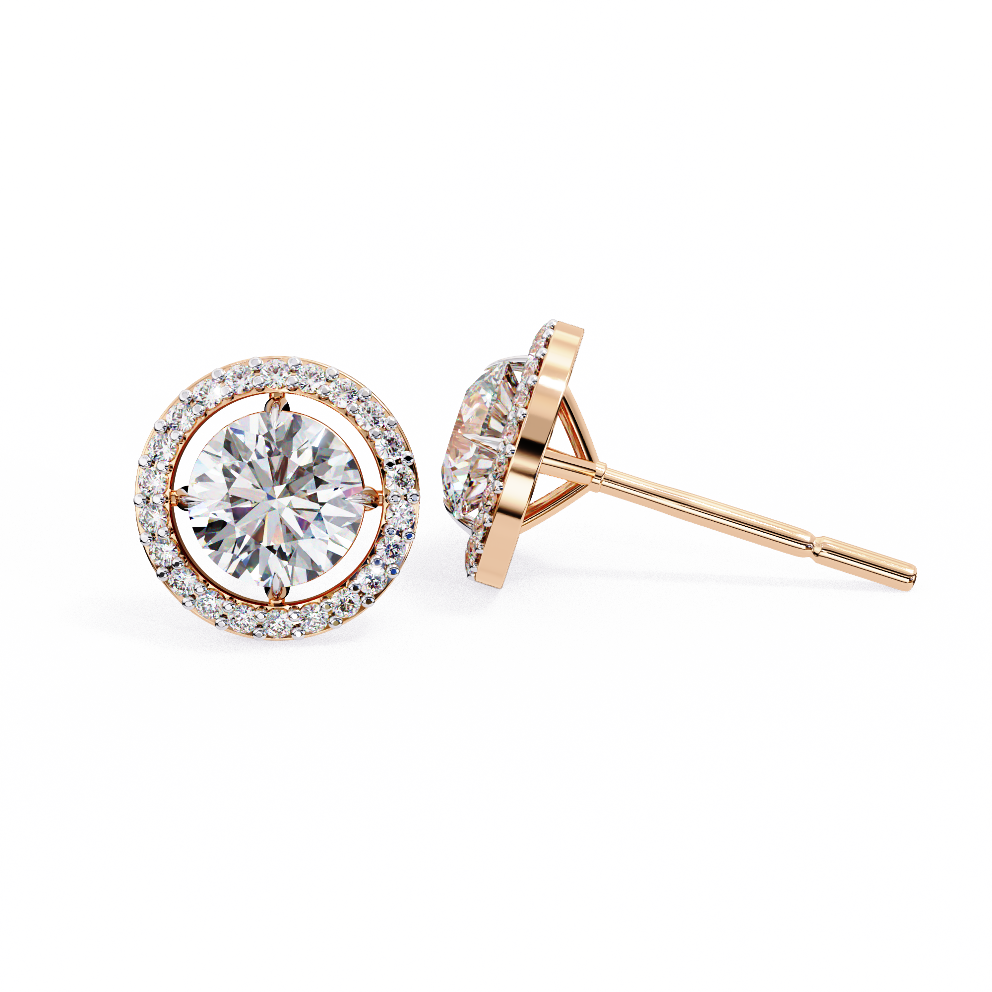 WOKE ™ VVS-F Lab Grown Round cut Diamond Halo Studs in 14/18k Gold