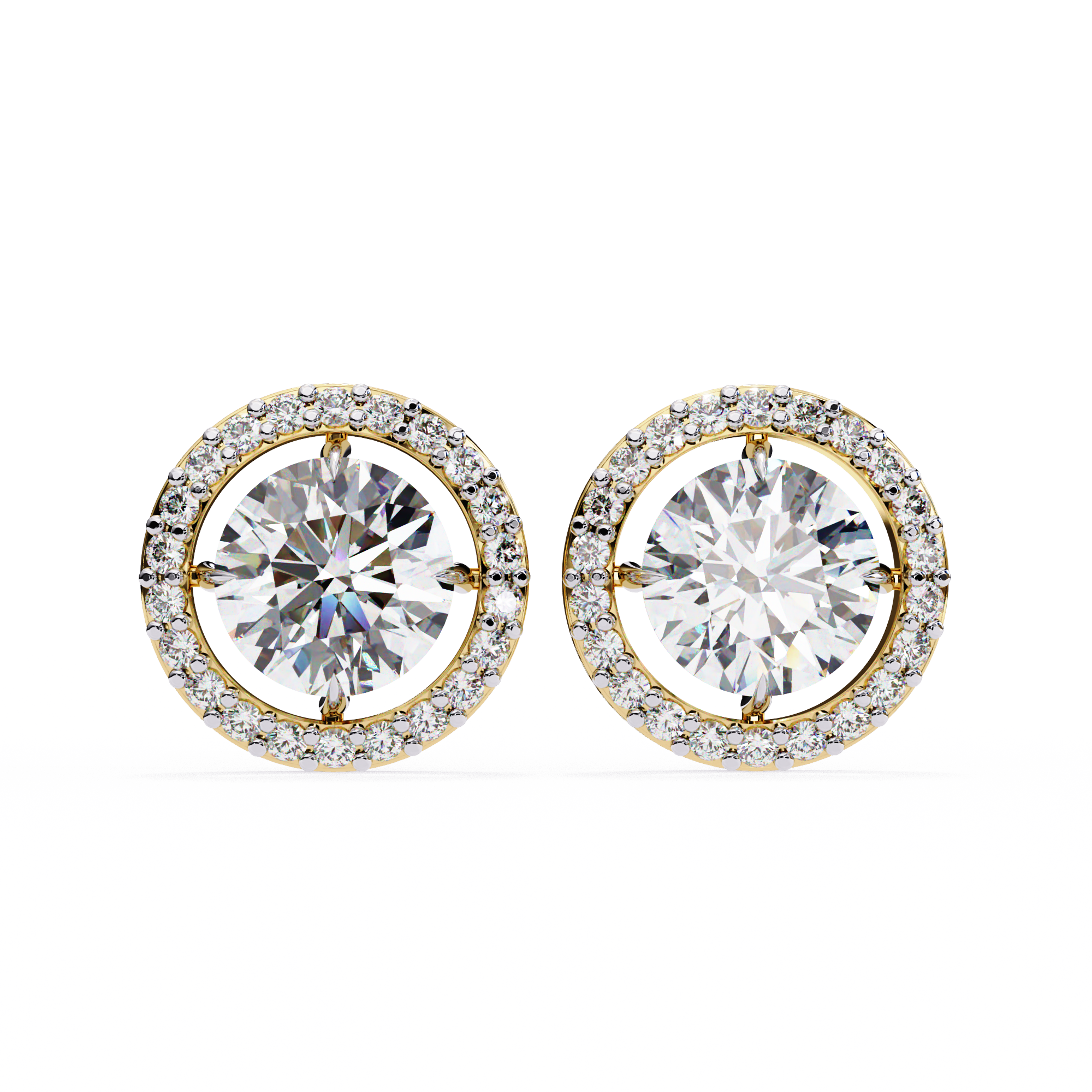 WOKE ™ VVS-F Lab Grown Round cut Diamond Halo Studs in 14/18k Gold