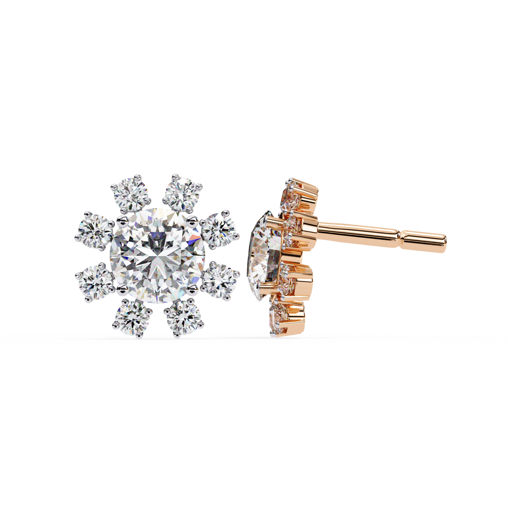 WOKE ™ VVS-F Lab Grown Round cut Diamond Star studded Studs in 14/18k Gold