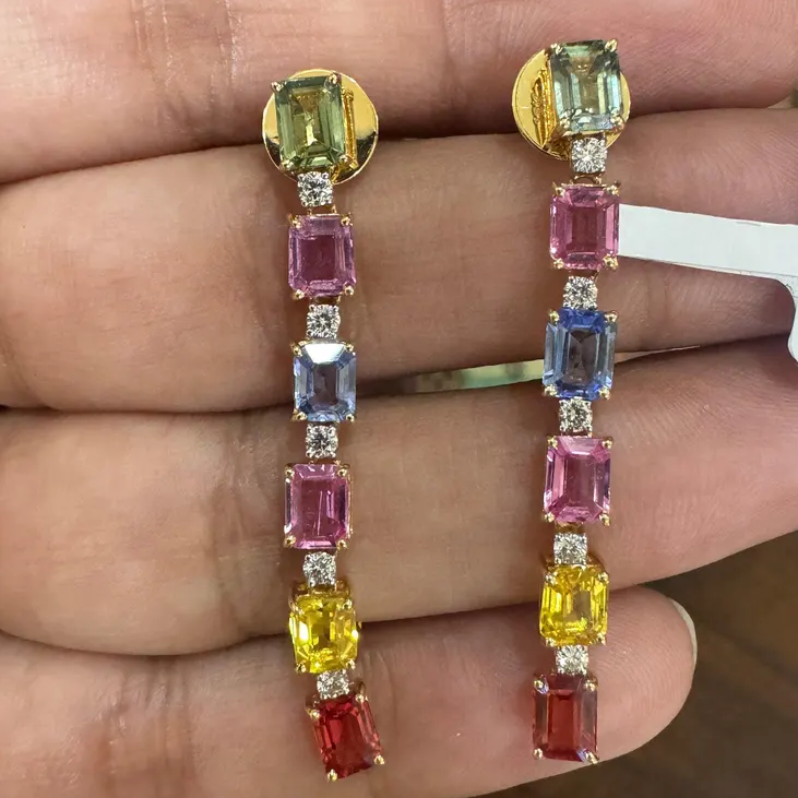 Multi Color sapphire Jewelry Diamond Earrings | WOKE