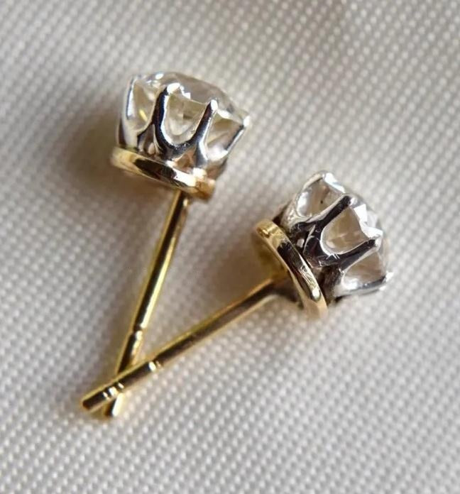 Antique 1.5 Old European Cut Moissanite Stud Earring Round Cut with GIA Certificate Gold Material| WOKE