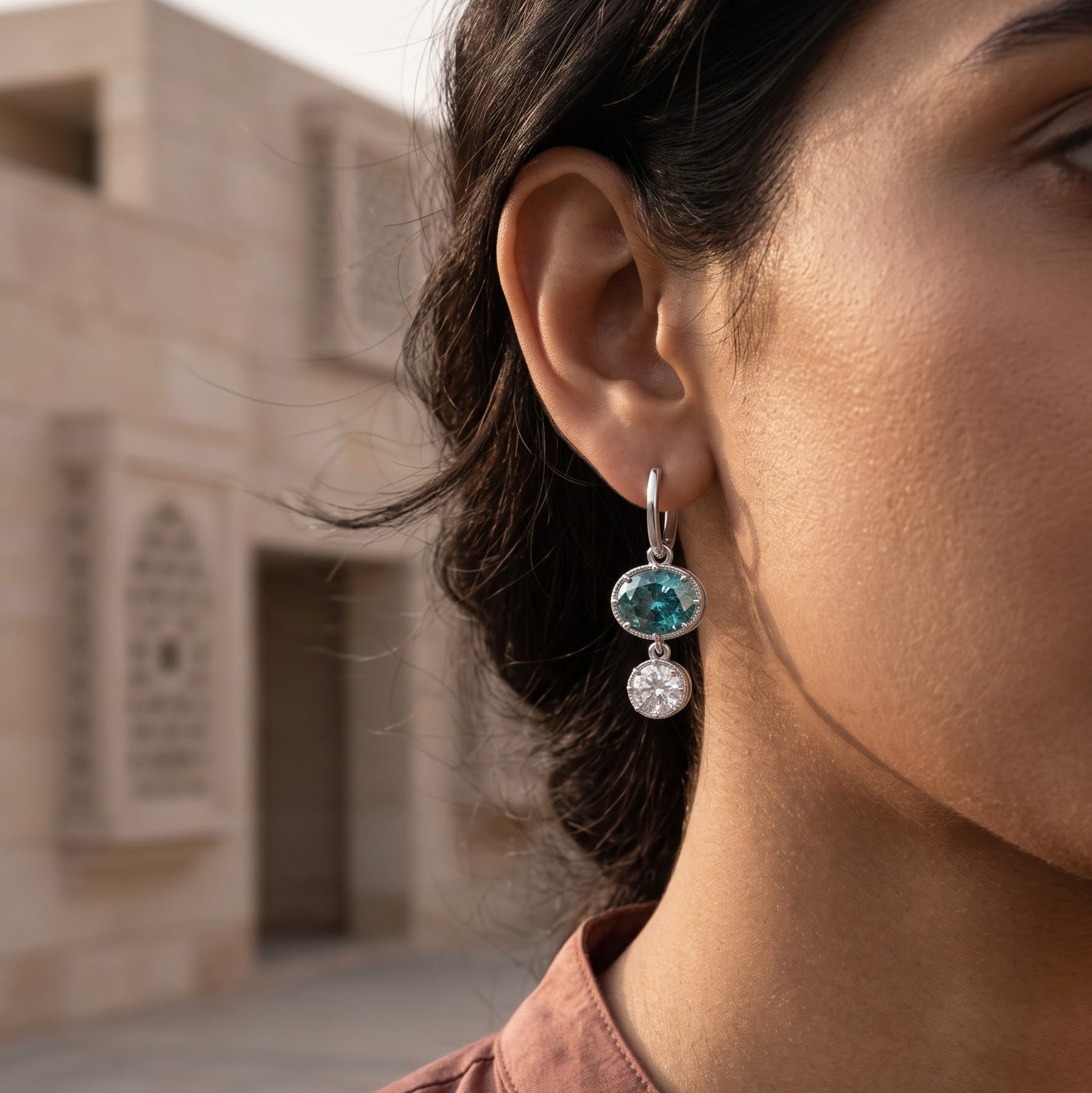 Green Sapphire Ear-rings in 9K Gold/925 Silver |WOKE