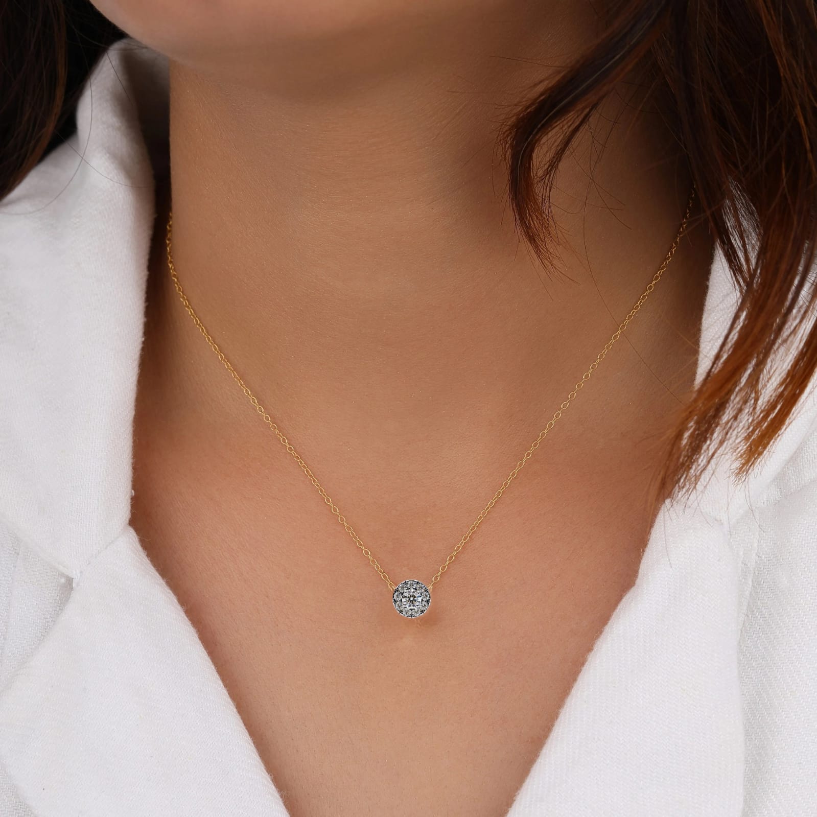 WOKE ™ VVS-F Lab Grown Diamond .85 Carat Round halo chain pendant