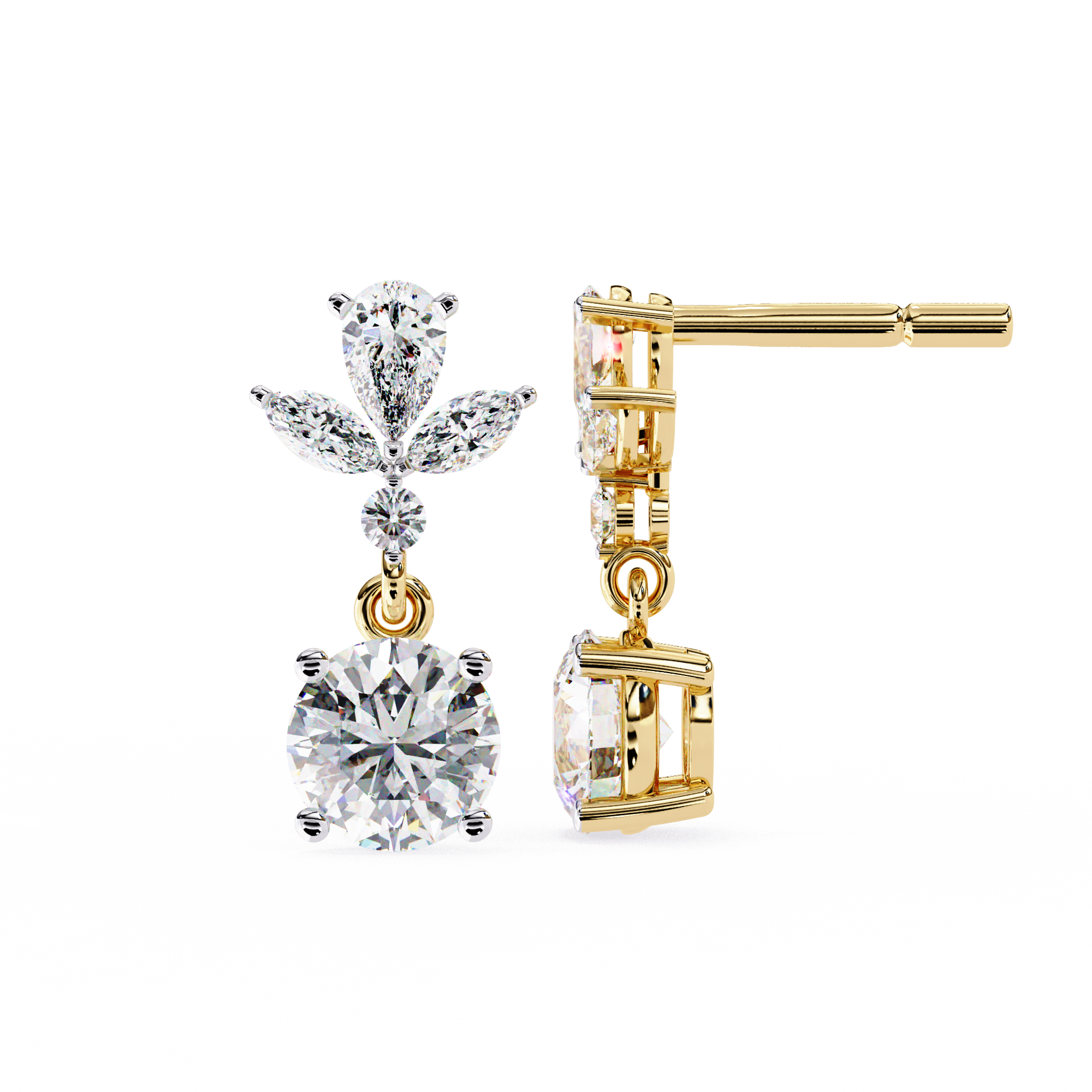 WOKE ™ VVS-F Lab Grown 1.7 Carat Marquise cut Diamond earrings in 14/18k Gold