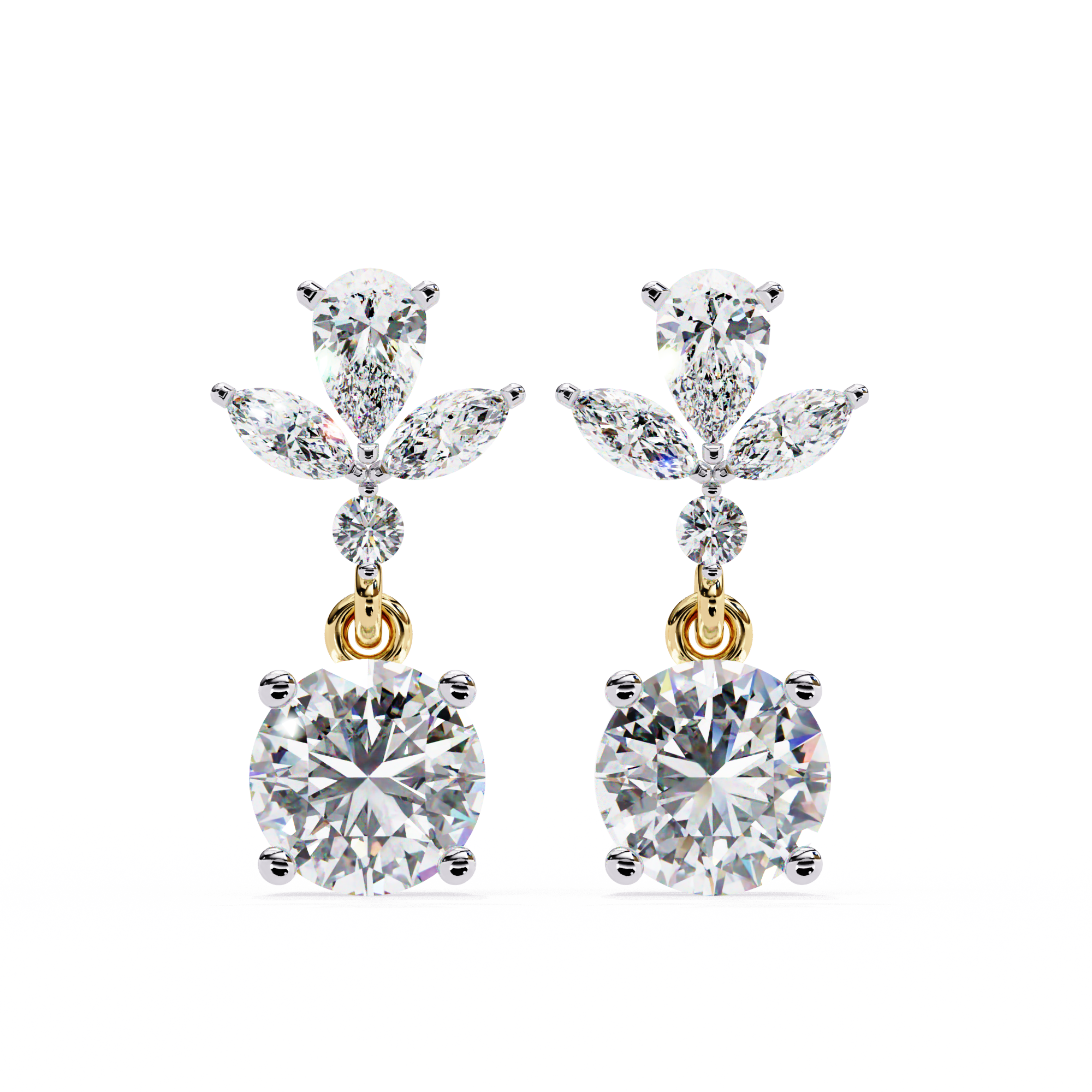 WOKE ™ VVS-F Lab Grown 1.7 Carat Marquise cut Diamond earrings in 14/18k Gold