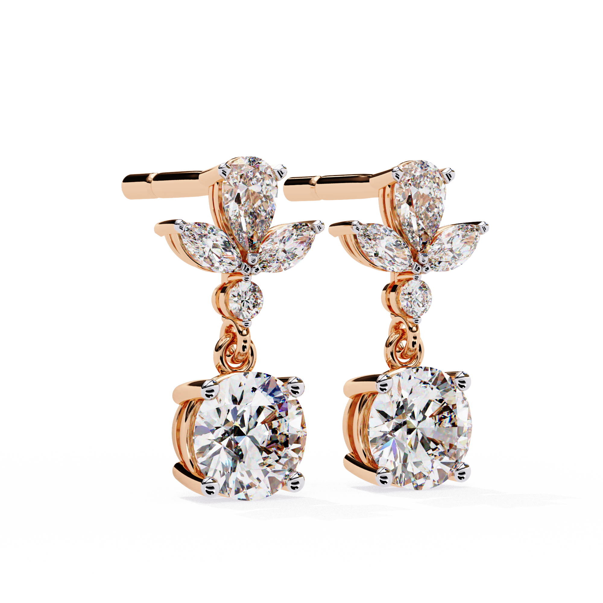 WOKE ™ VVS-F Lab Grown 1.7 Carat Marquise cut Diamond earrings in 14/18k Gold