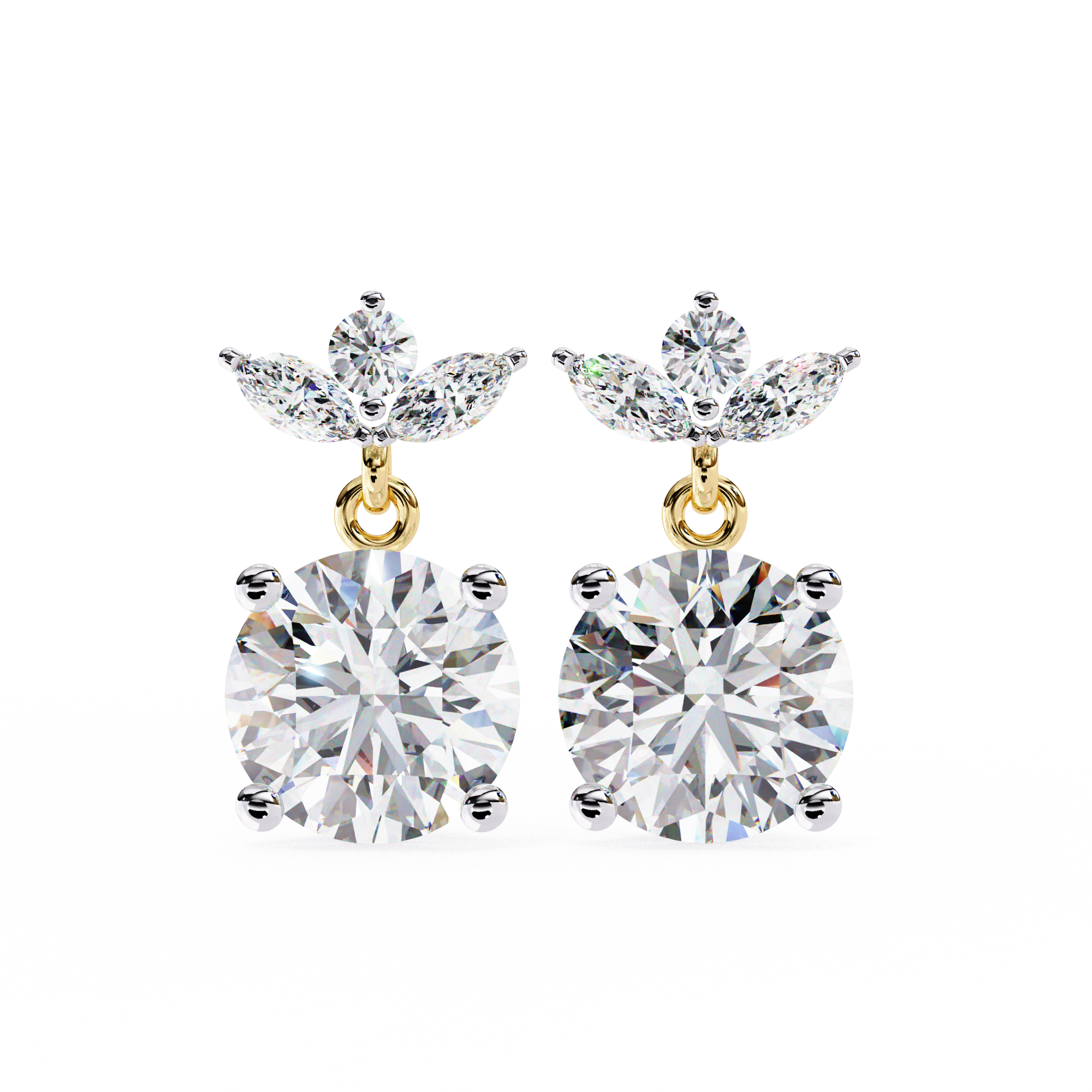 WOKE ™ VVS-F Lab Grown 2.6 Carat Marquise cut Diamond earrings in 14/18k Gold