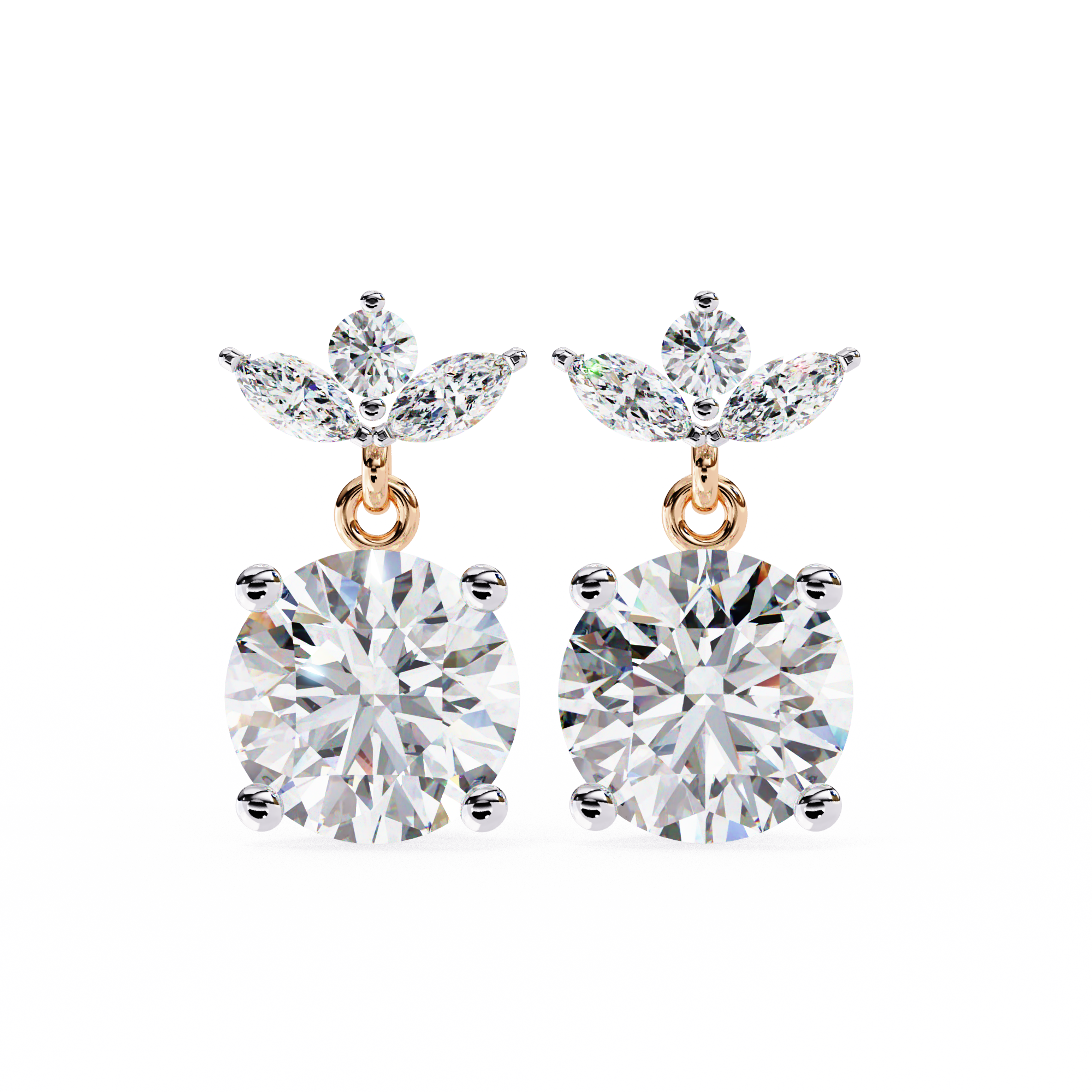 WOKE ™ VVS-F Lab Grown 2.6 Carat Marquise cut Diamond earrings in 14/18k Gold