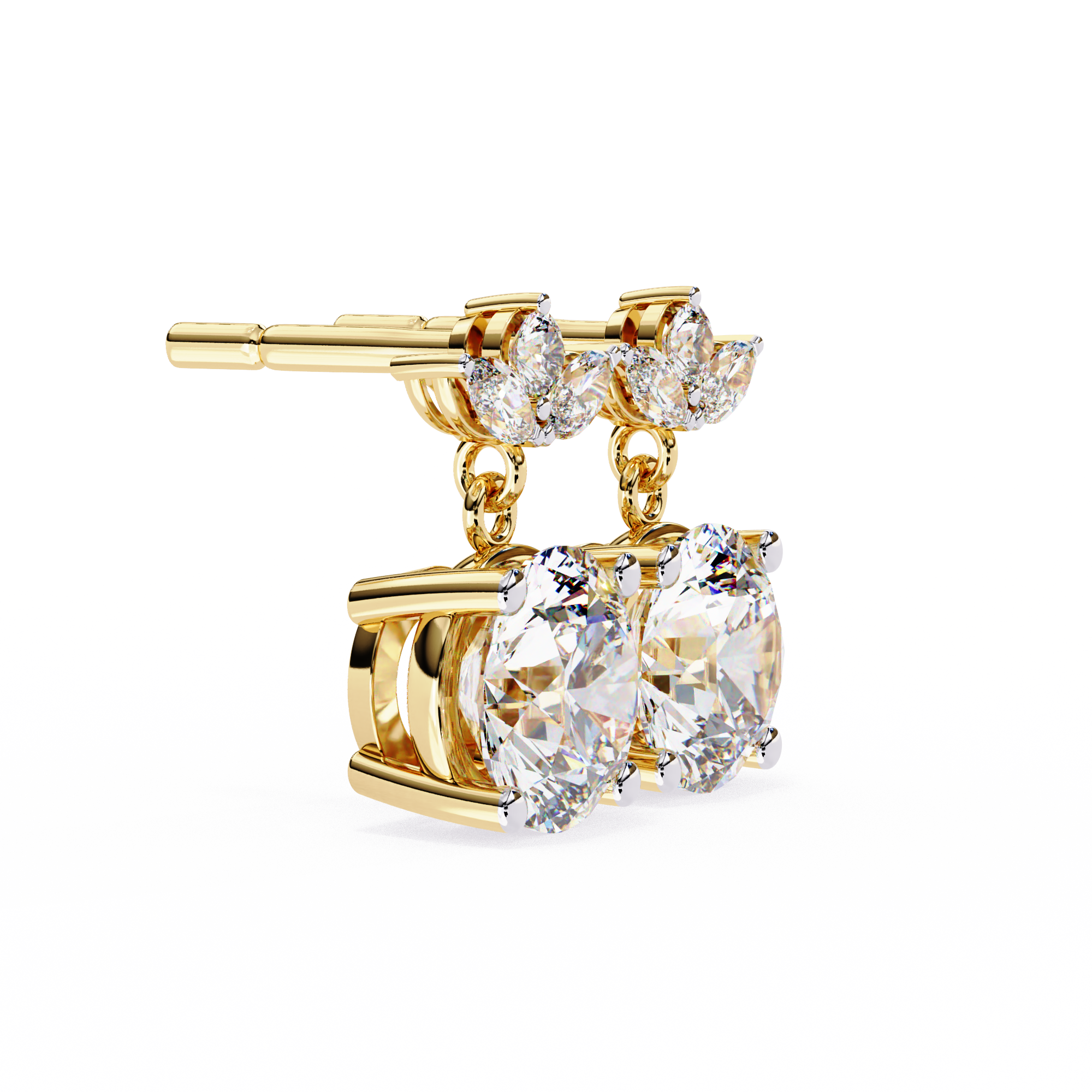 WOKE ™ VVS-F Lab Grown 2.6 Carat Marquise cut Diamond earrings in 14/18k Gold