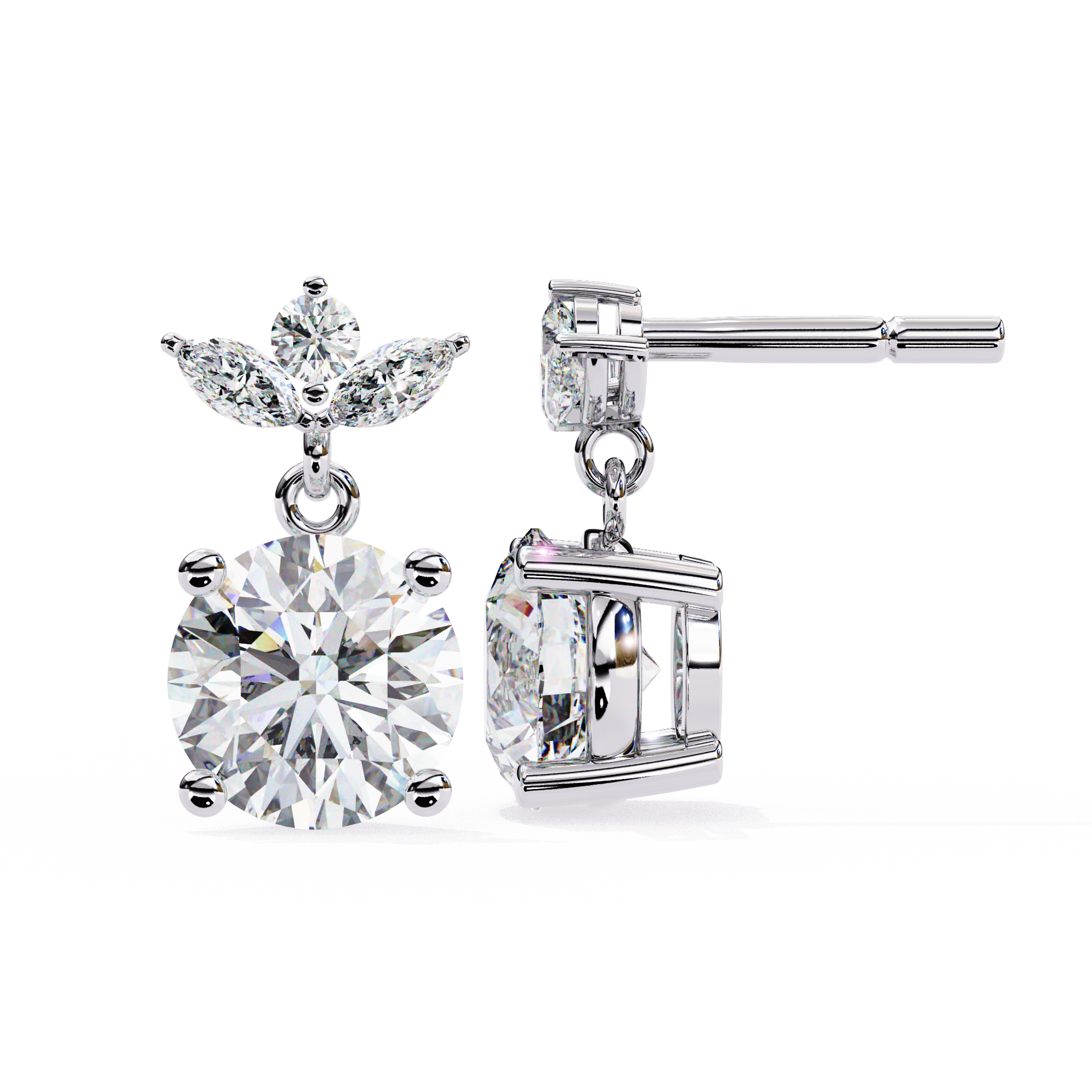 WOKE ™ VVS-F Lab Grown 2.6 Carat Marquise cut Diamond earrings in 14/18k Gold