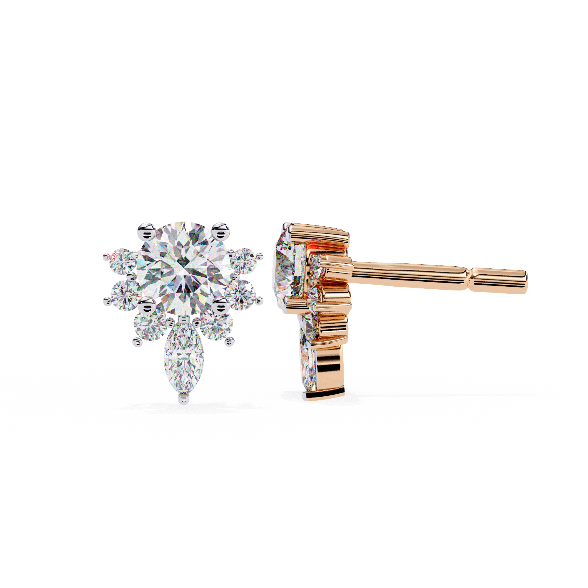 WOKE ™ VVS-F Lab Grown 2.06 Carat Round cut Diamond earrings in 14/18k Gold