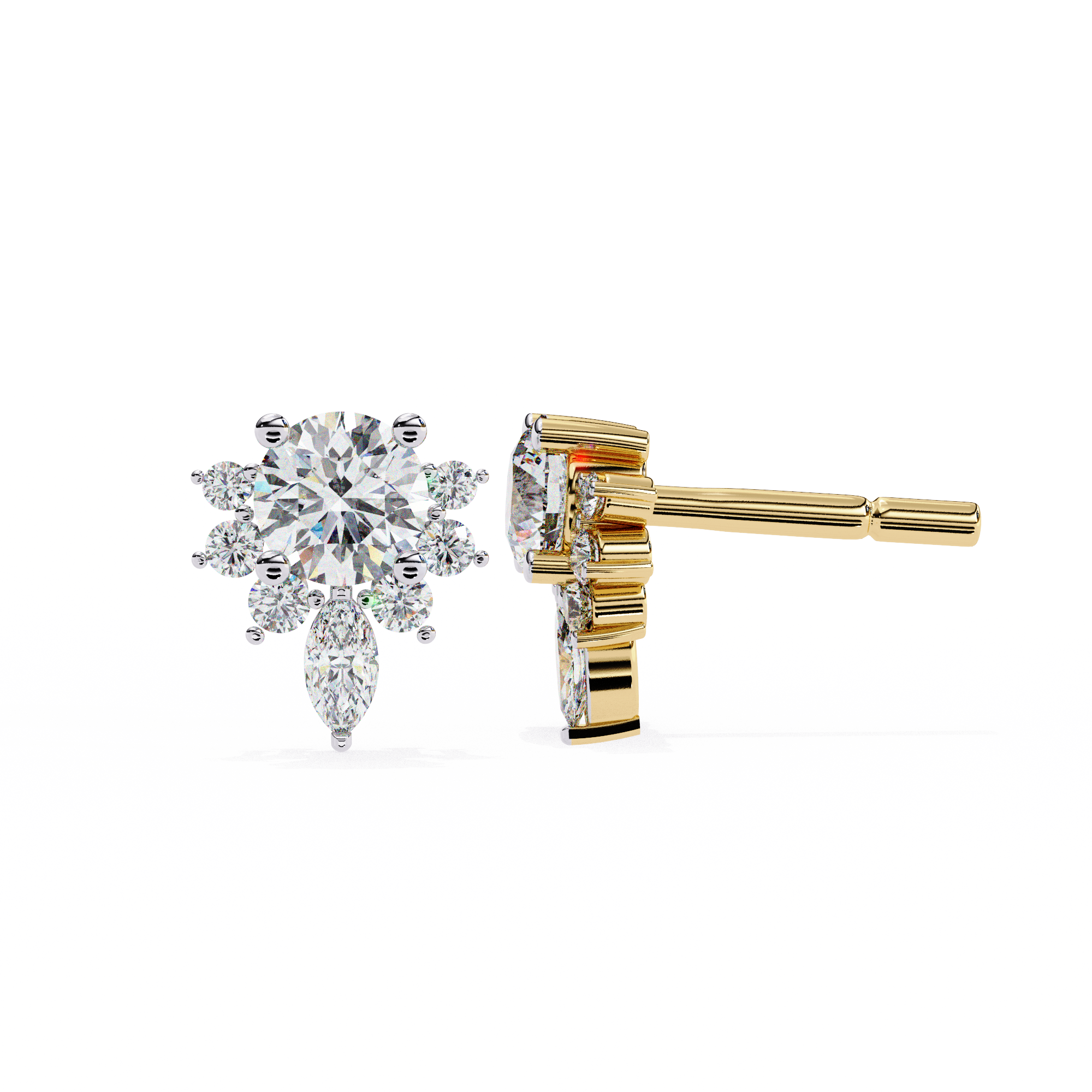 WOKE ™ VVS-F Lab Grown 2.06 Carat Round cut Diamond earrings in 14/18k Gold