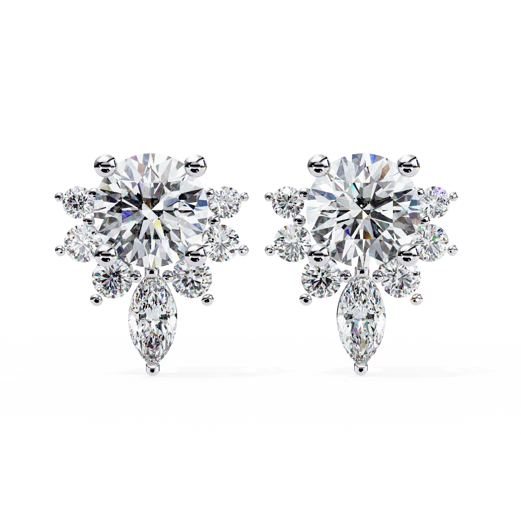 WOKE ™ VVS-F Lab Grown 2.06 Carat Round cut Diamond earrings in 14/18k Gold