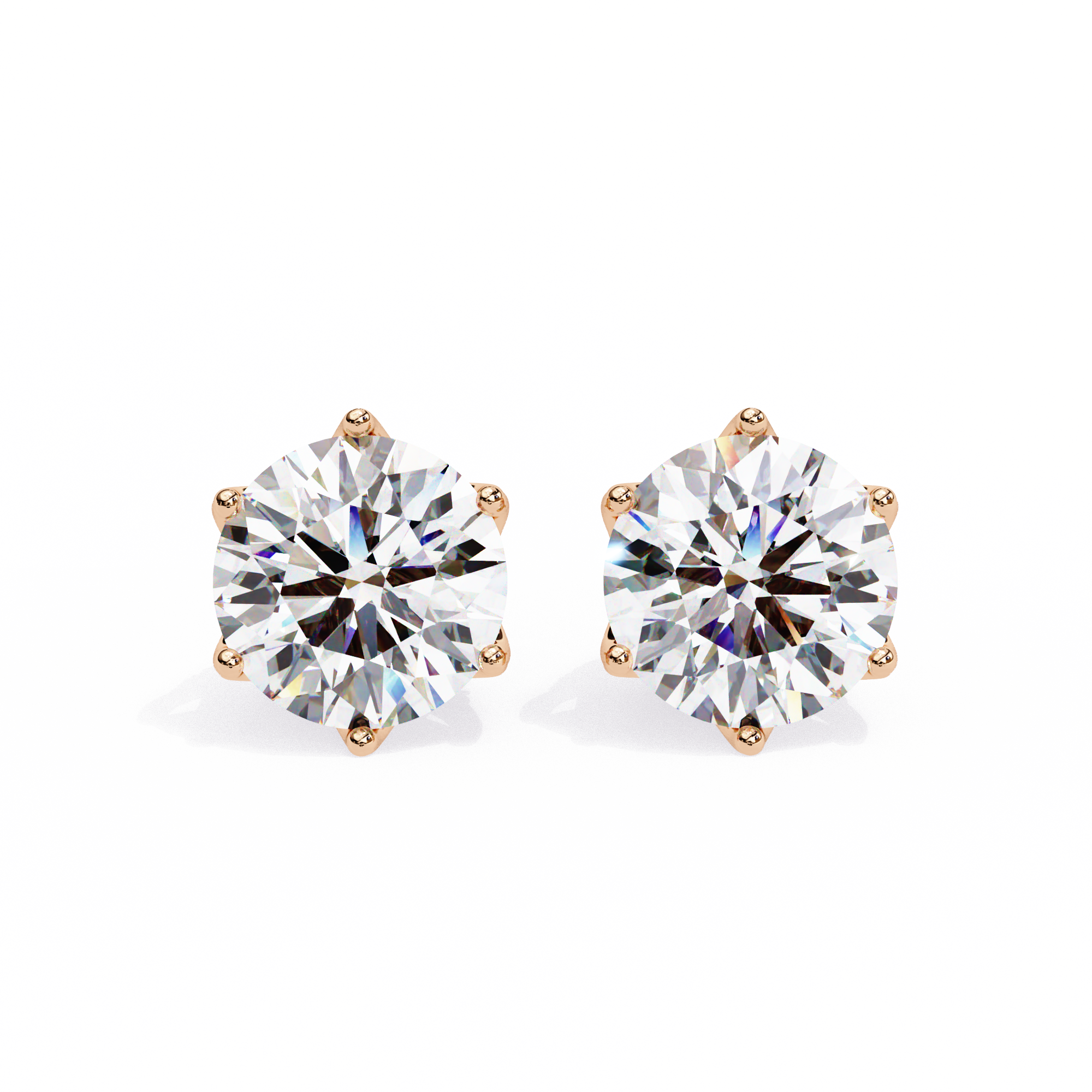 WOKE ™ 2.00 CARAT 6 PRONG CROWN  VVS-EF ROUND CUT Lab Grown Diamond STUDS in 14/18k Gold