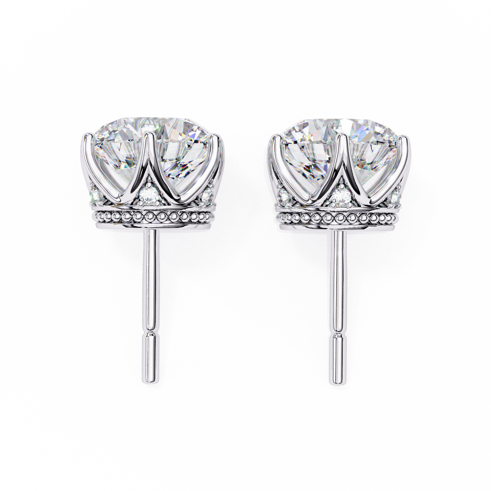 WOKE ™ 2.00 CARAT 6 PRONG CROWN  VVS-EF ROUND CUT Lab Grown Diamond STUDS in 14/18k Gold