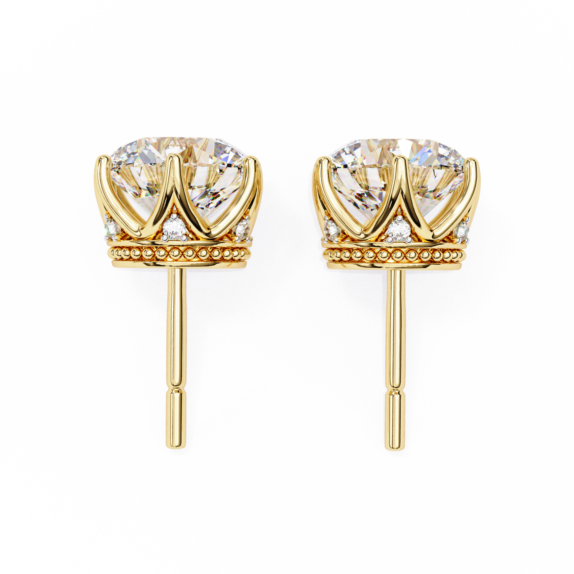 WOKE ™ 2.00 CARAT 6 PRONG CROWN  VVS-EF ROUND CUT Lab Grown Diamond STUDS in 14/18k Gold