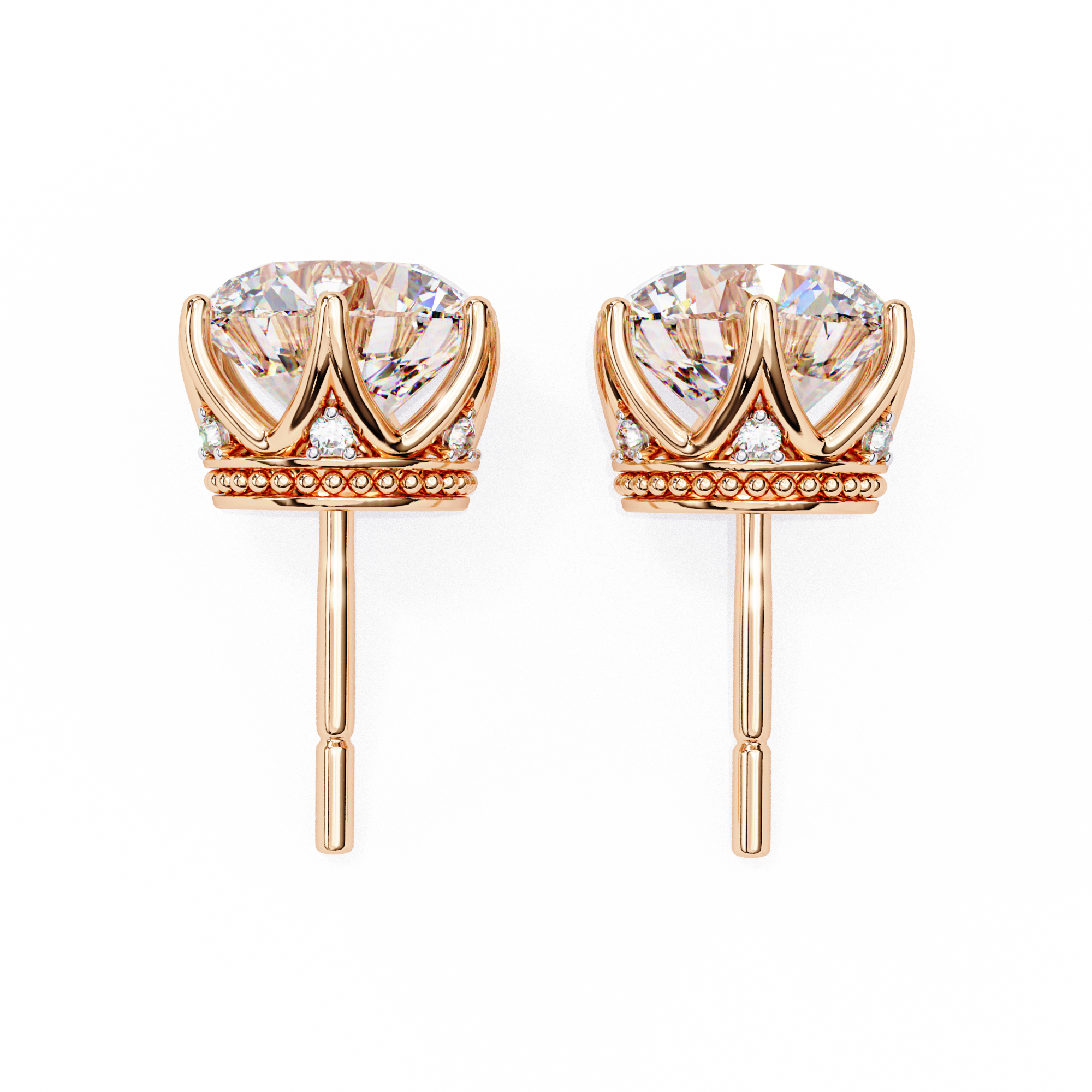 WOKE ™ 2.00 CARAT 6 PRONG CROWN  VVS-EF ROUND CUT Lab Grown Diamond STUDS in 14/18k Gold