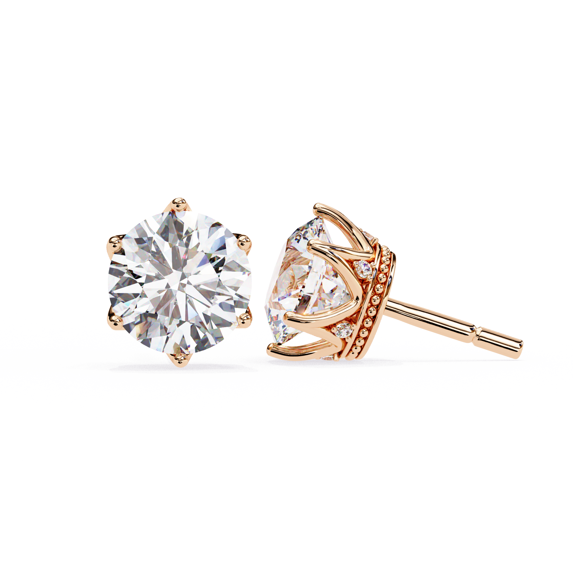 WOKE ™6 PRONG CROWN  VVS-EF Lab Grown Diamond STUDS in 14/18k Gold|
