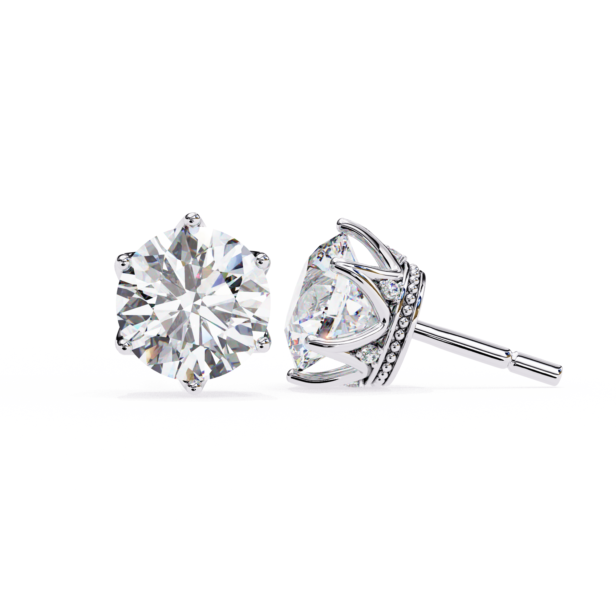 WOKE ™ 2.00 CARAT 6 PRONG CROWN  VVS-EF ROUND CUT Lab Grown Diamond STUDS in 14/18k Gold