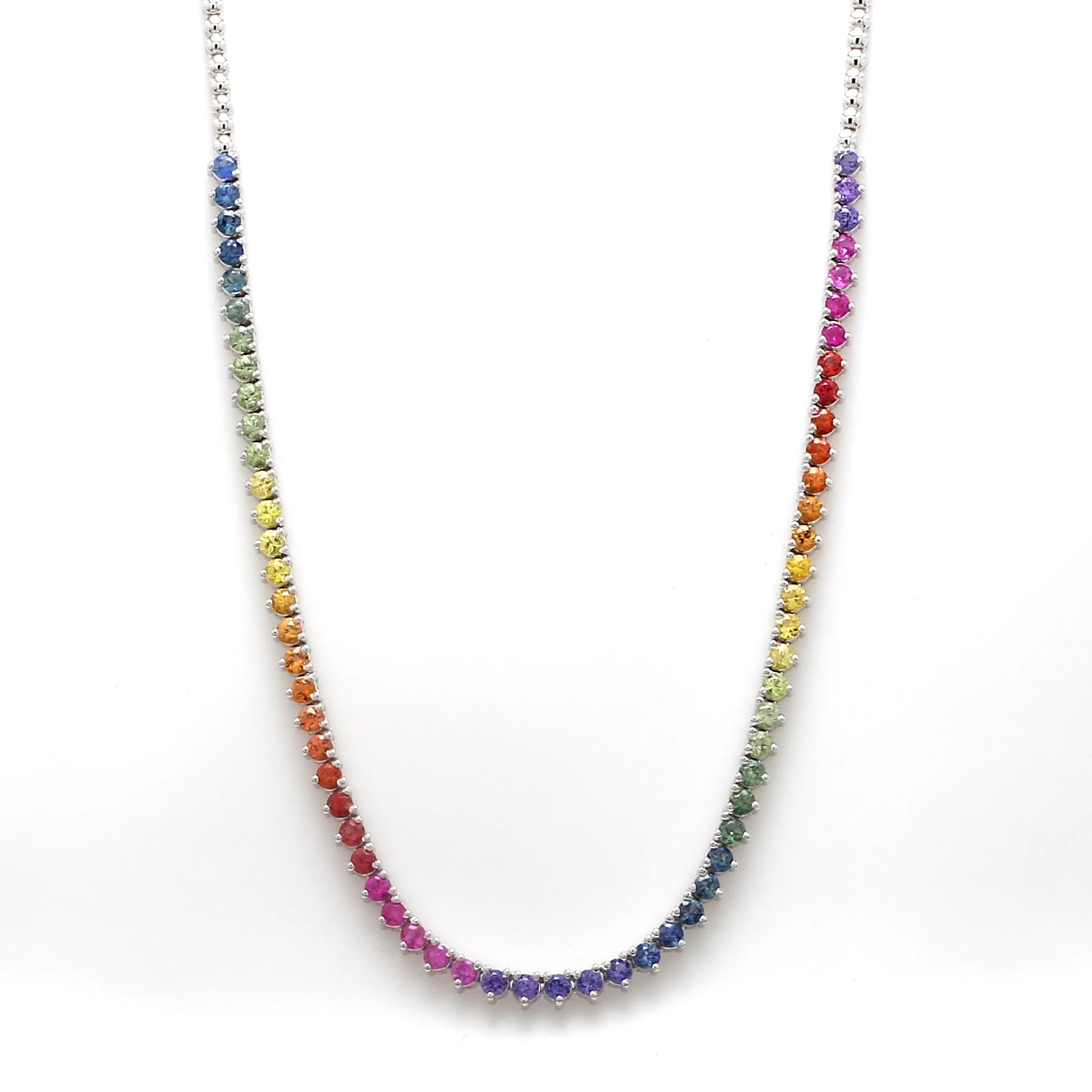 Rainbow Sapphire Vibrant 3mm Three Prong Tennis Necklace | WOKE