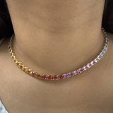 Rainbow Sapphire oval cut Tennis Necklace | WOKE