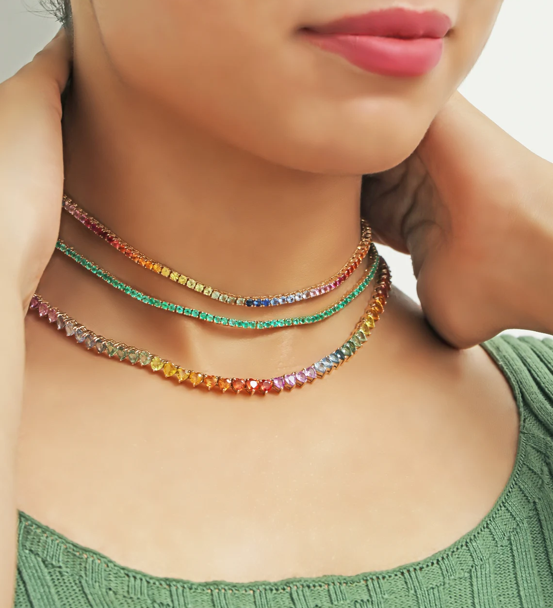 Rainbow sapphire tennis necklace choker | WOKE