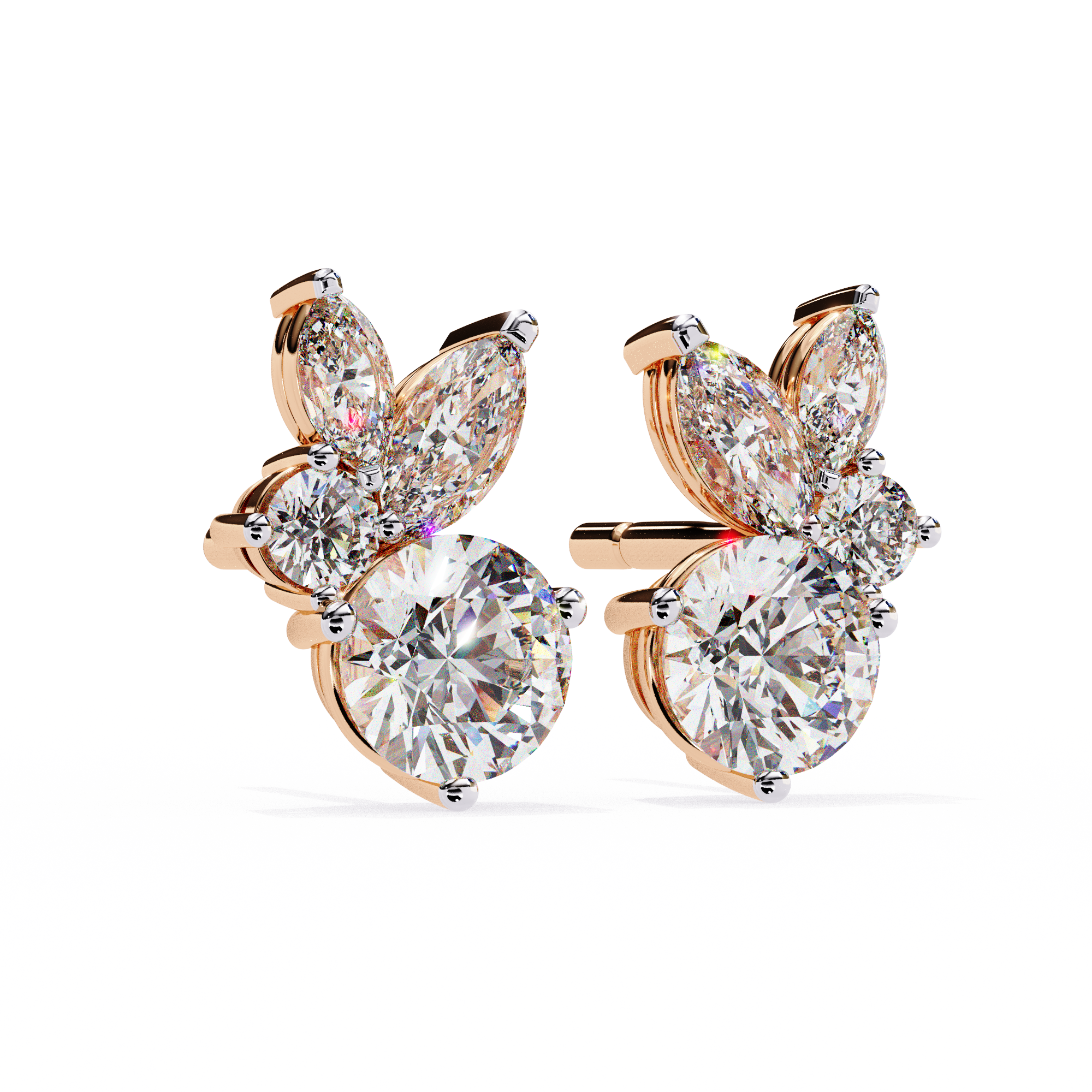 WOKE ™ VVS-F Lab Grown 2.00 Carat Round cut Diamond earrings in 14/18k Gold