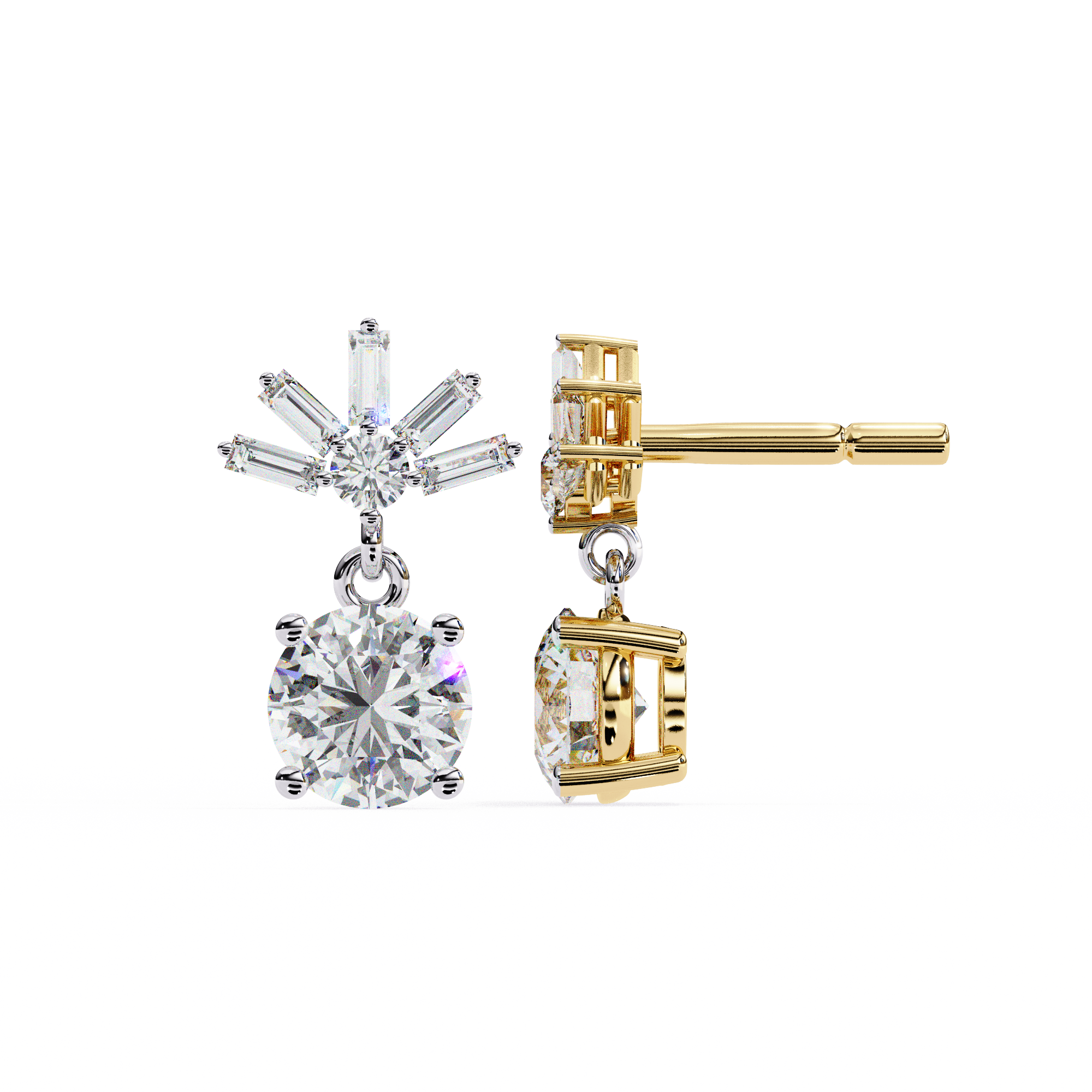 WOKE ™ VVS-F Lab Grown 2.60 Carat Round cut Diamond earrings in 14/18k Gold