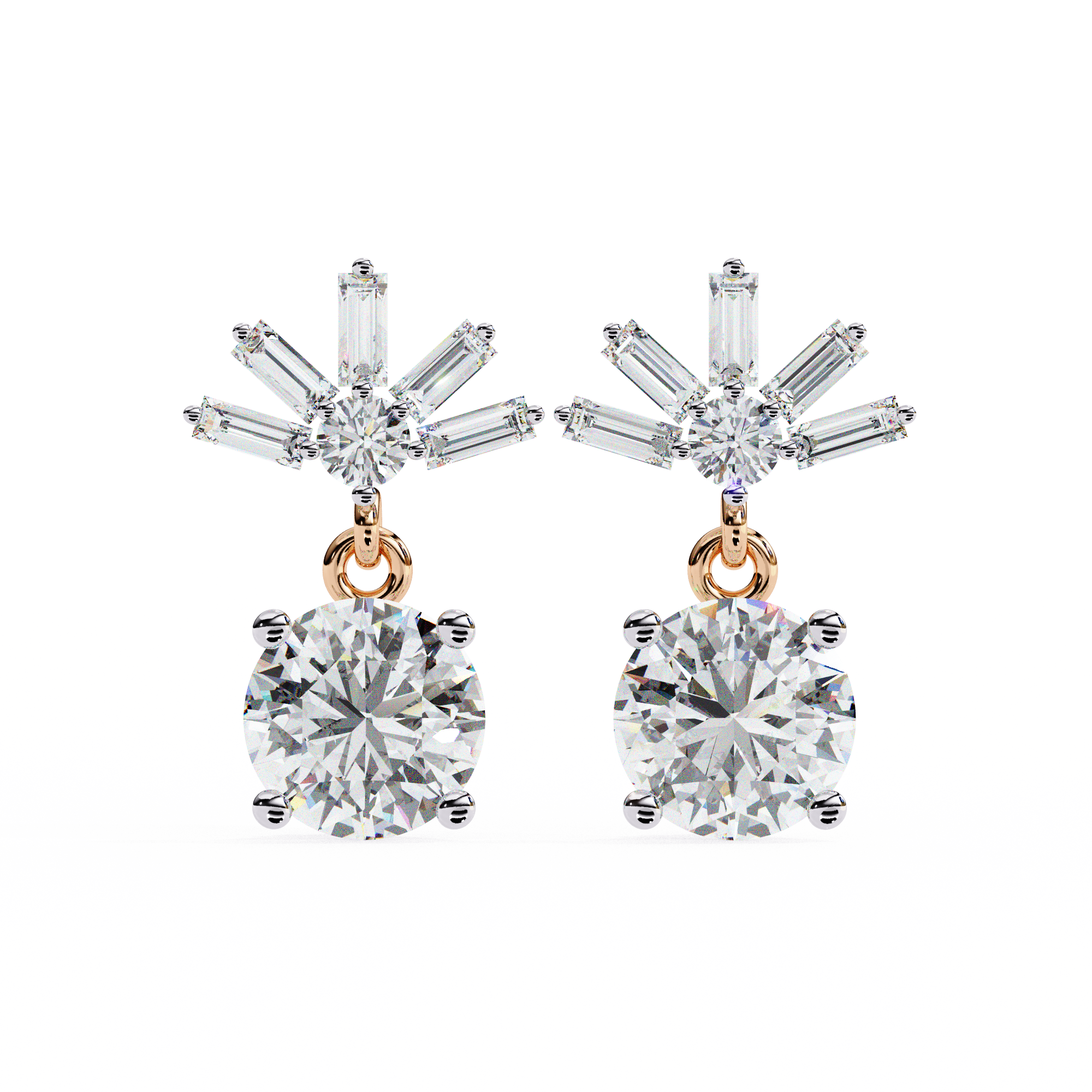 WOKE ™ VVS-F Lab Grown 2.60 Carat Round cut Diamond earrings in 14/18k Gold