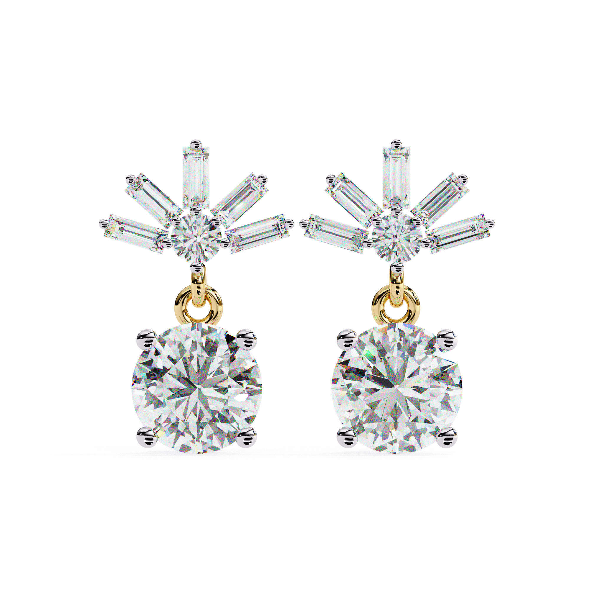 WOKE ™ VVS-F Lab Grown 2.60 Carat Round cut Diamond earrings in 14/18k Gold