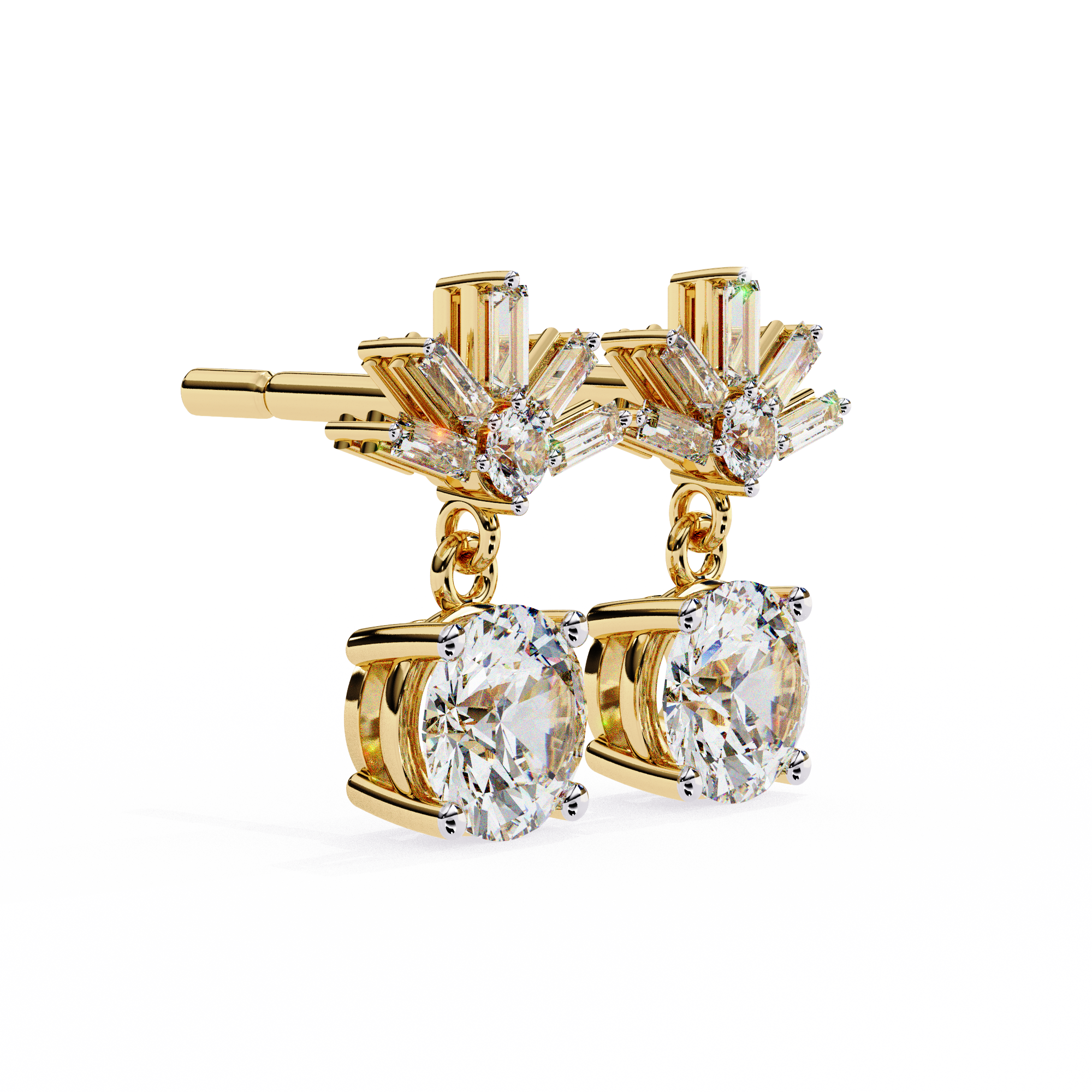 WOKE ™ VVS-F Lab Grown 2.60 Carat Round cut Diamond earrings in 14/18k Gold