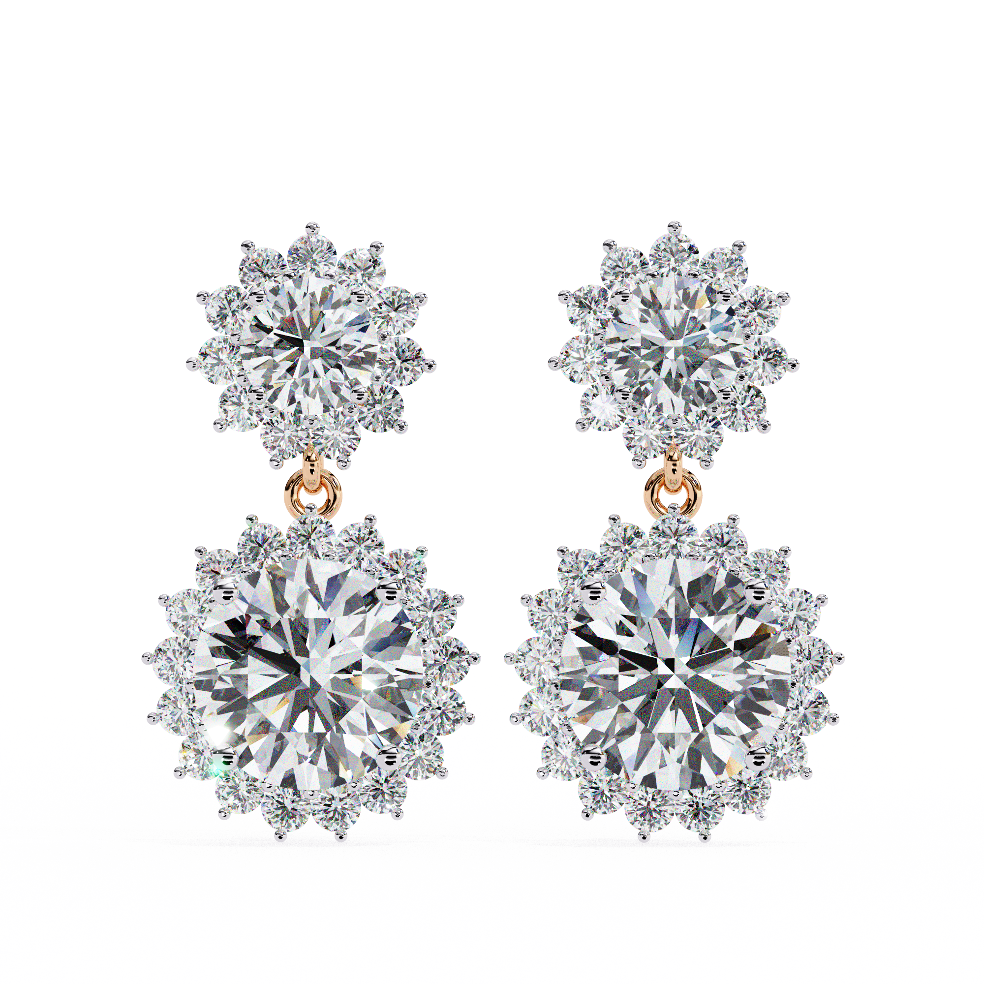 WOKE ™ VVS-F Lab Grown 3 Carat Round cut Diamond HAO setting earrings in 14/18k Gold