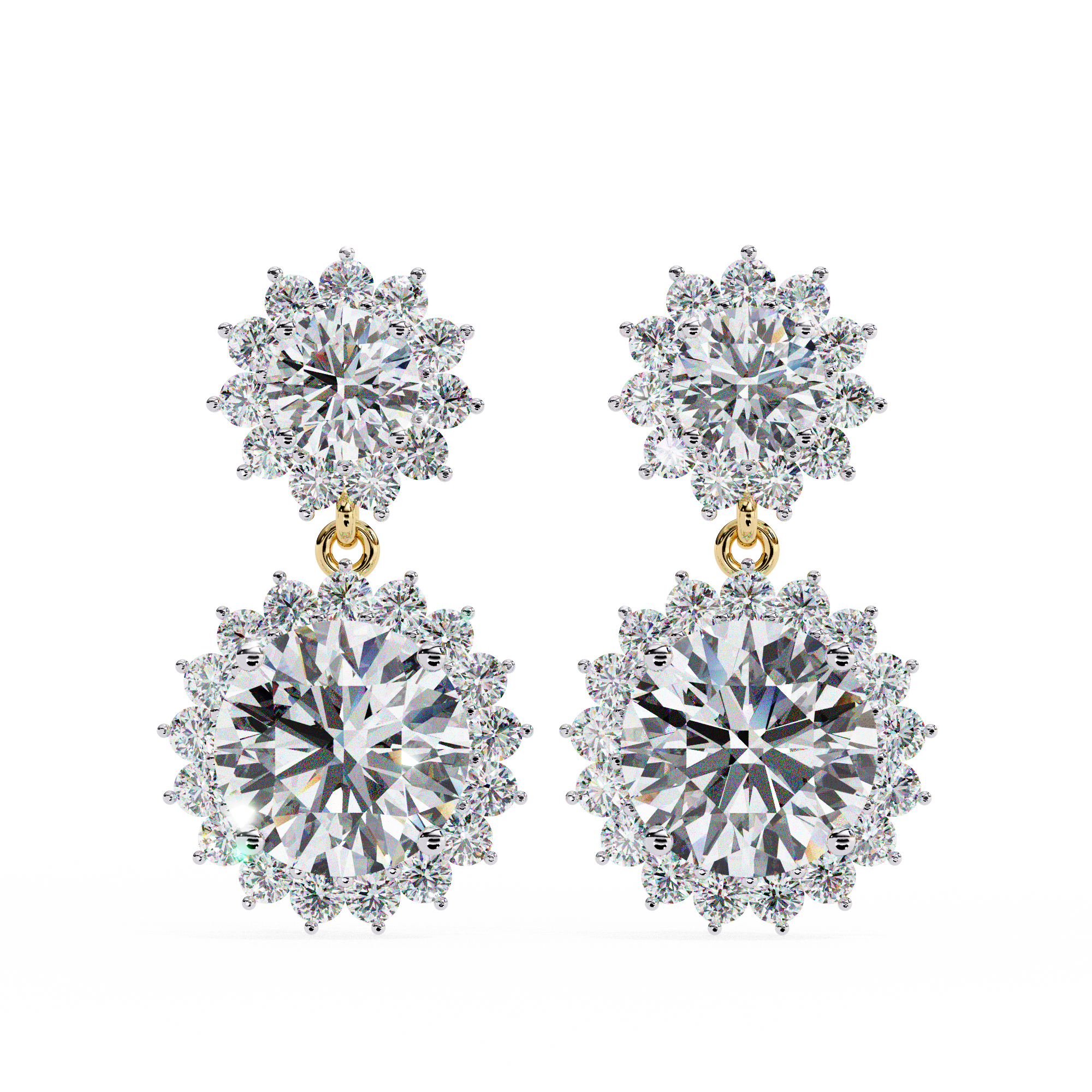 WOKE ™ VVS-F Lab Grown 3 Carat Round cut Diamond HAO setting earrings in 14/18k Gold