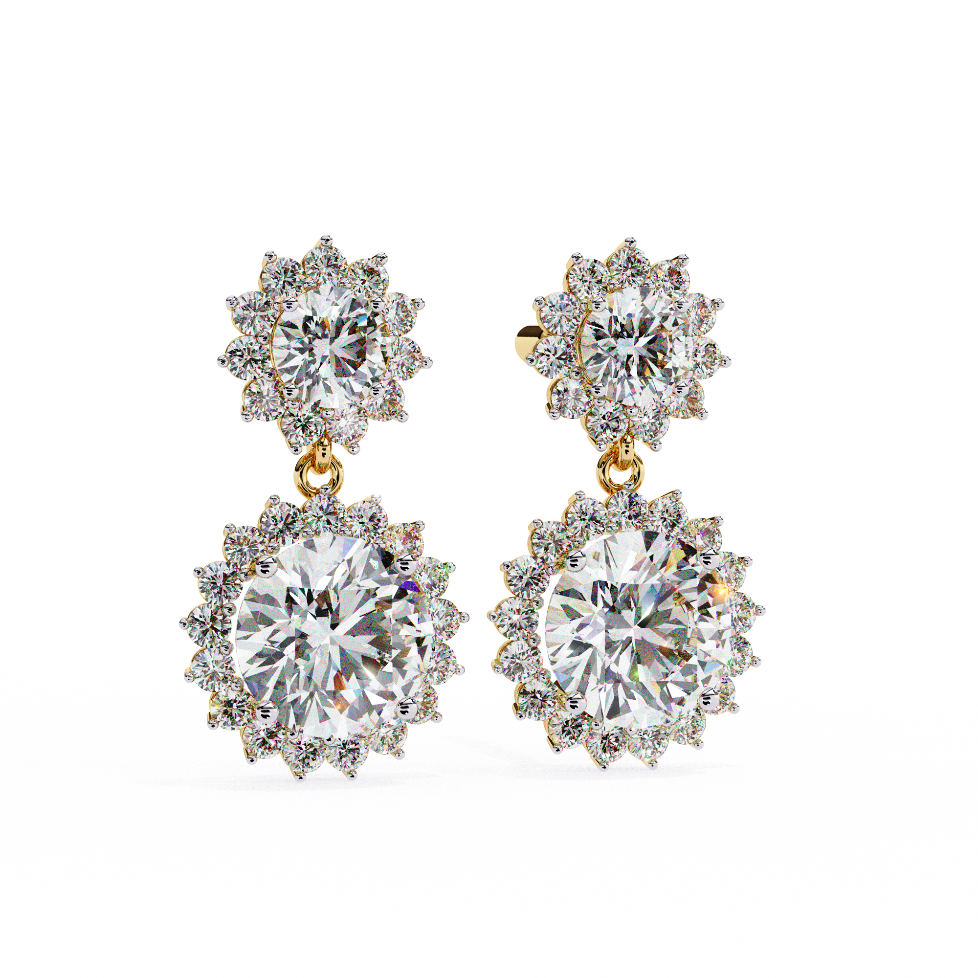 WOKE ™ VVS-F Lab Grown 3 Carat Round cut Diamond HAO setting earrings in 14/18k Gold