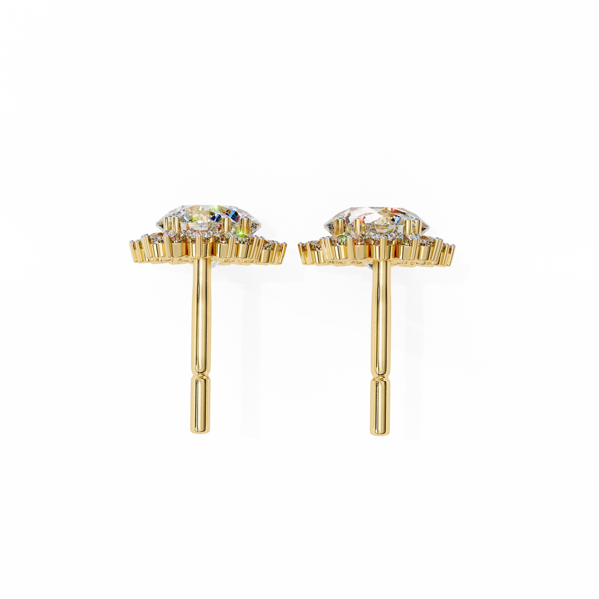 WOKE ™ VVS-F Lab Grown 3 Carat Round cut Diamond HAO setting earrings in 14/18k Gold