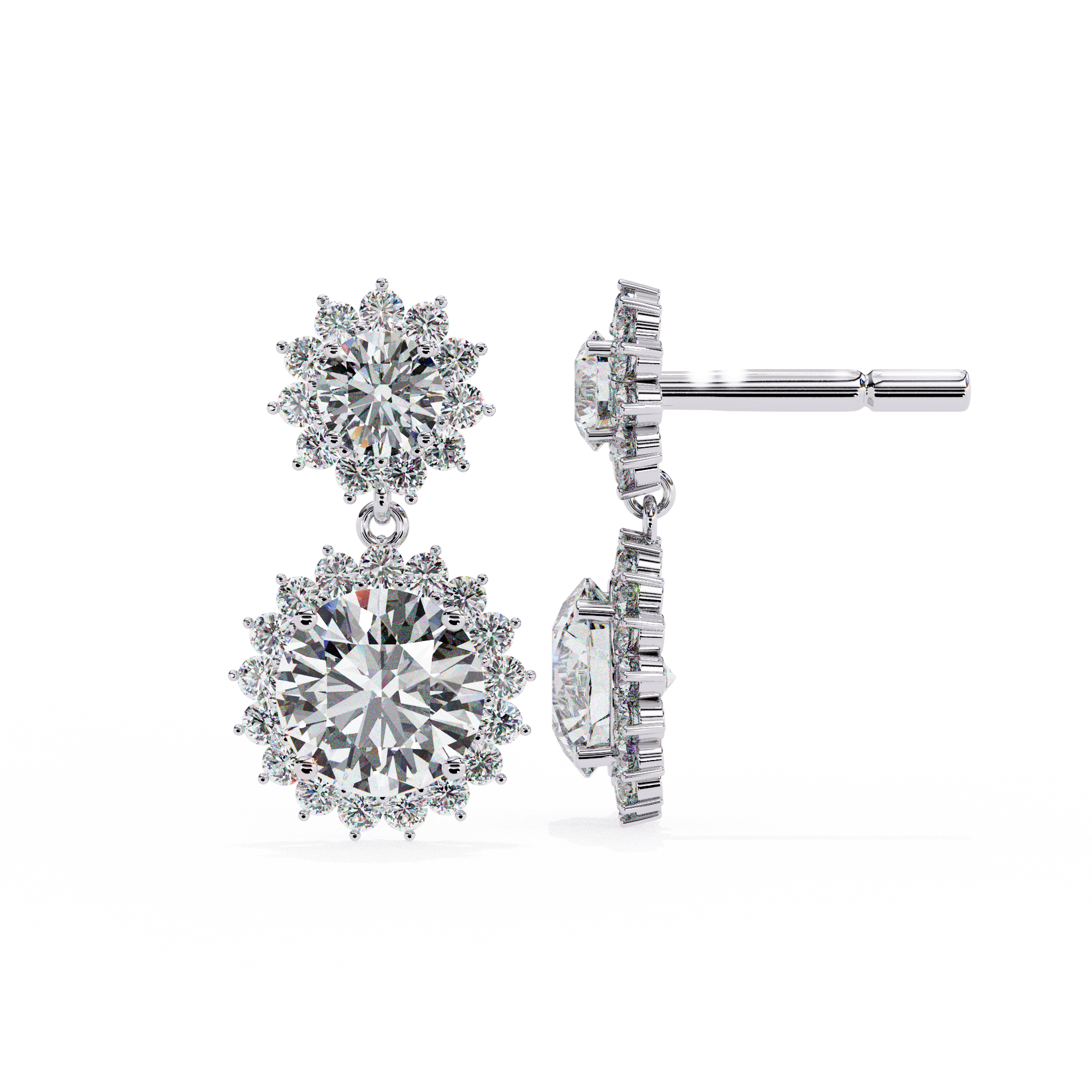 WOKE ™ VVS-F Lab Grown 3 Carat Round cut Diamond HAO setting earrings in 14/18k Gold