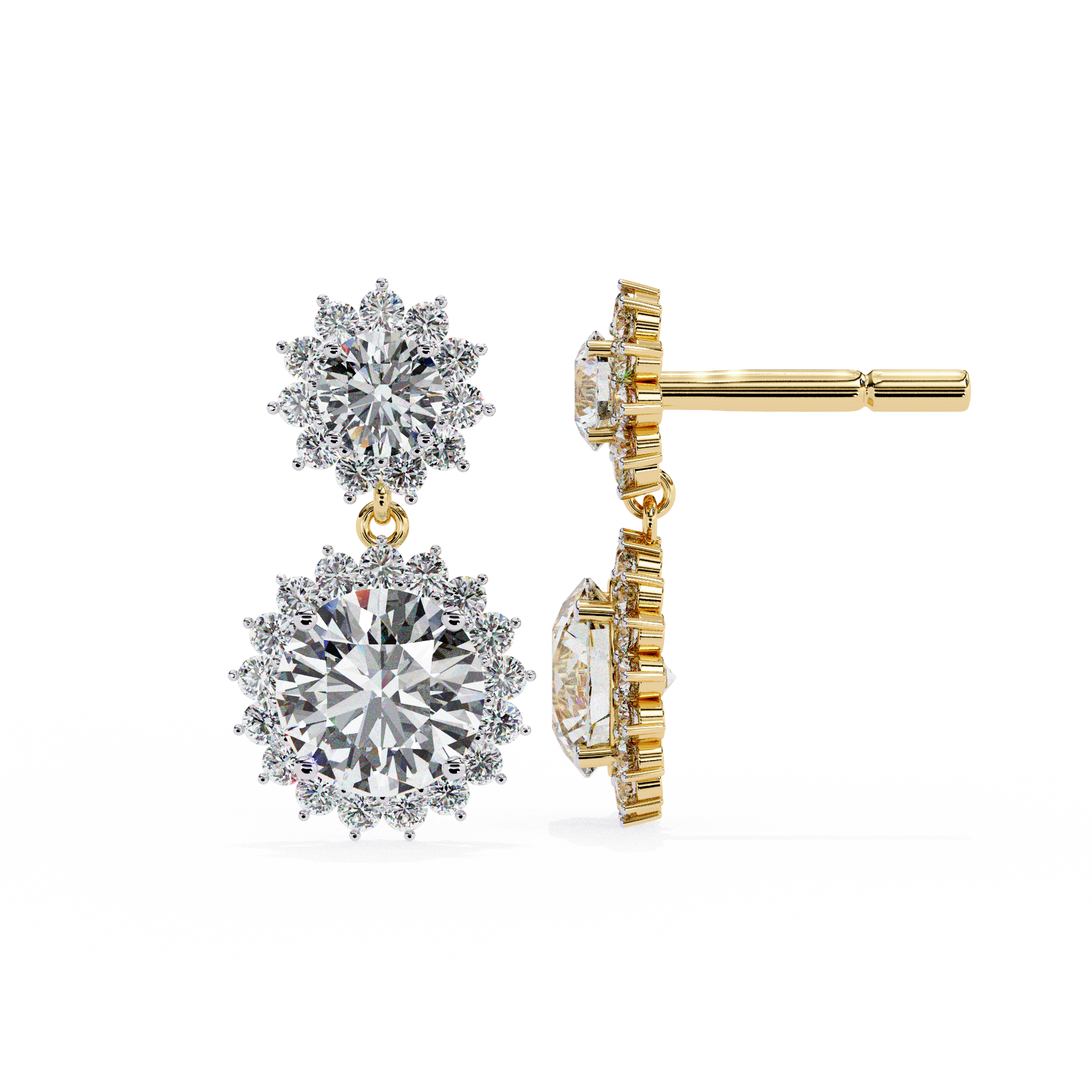 WOKE ™ VVS-F Lab Grown 3 Carat Round cut Diamond HAO setting earrings in 14/18k Gold