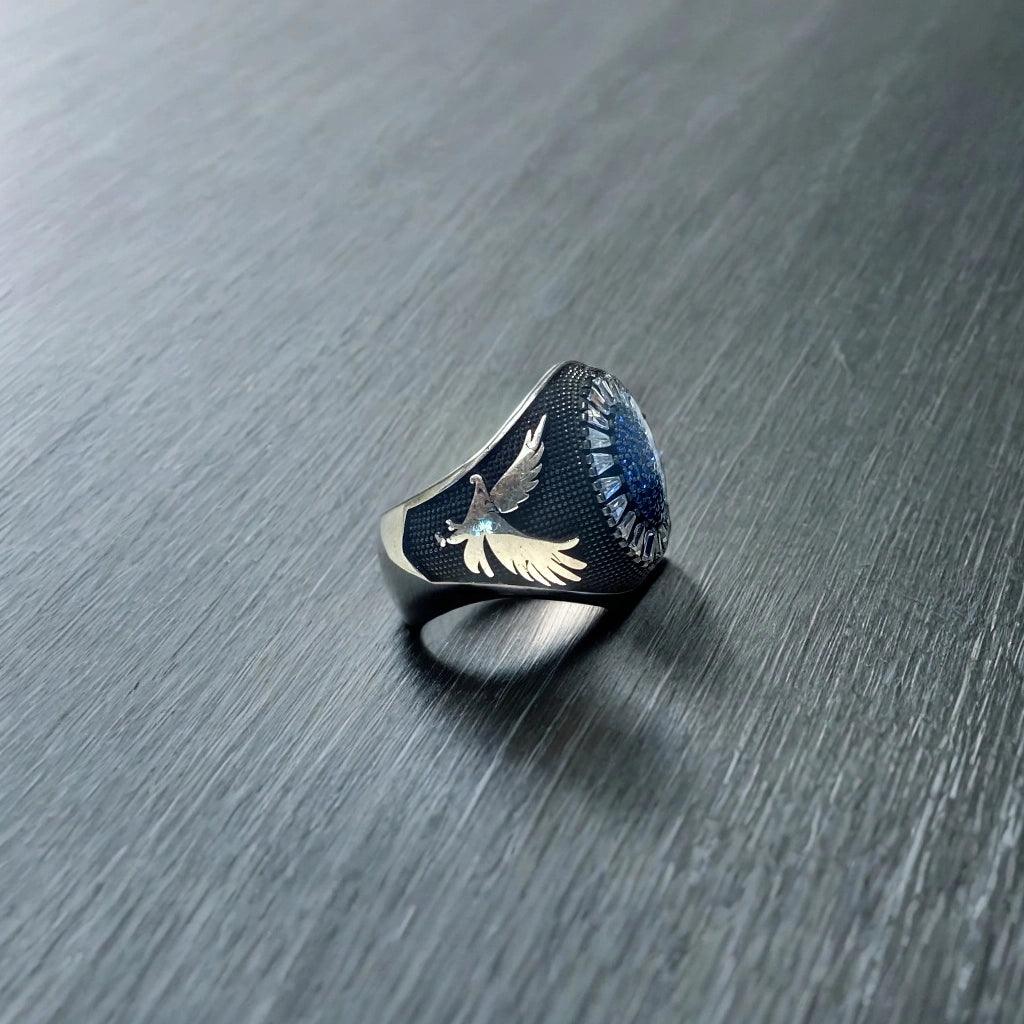 Men's 925 silver turkish Sapphire Bagutte ring